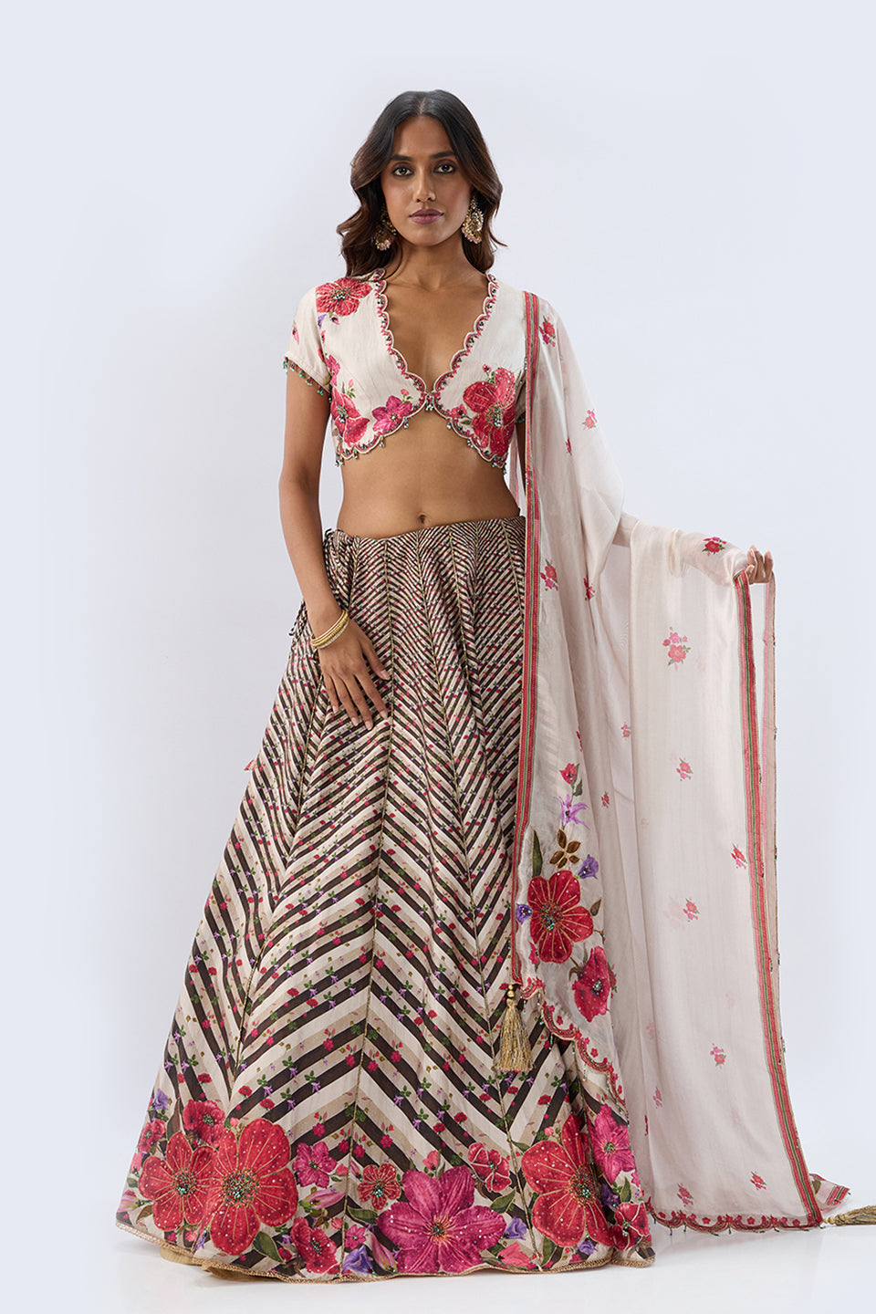 Blossom Ivory Striped Lehenga Set