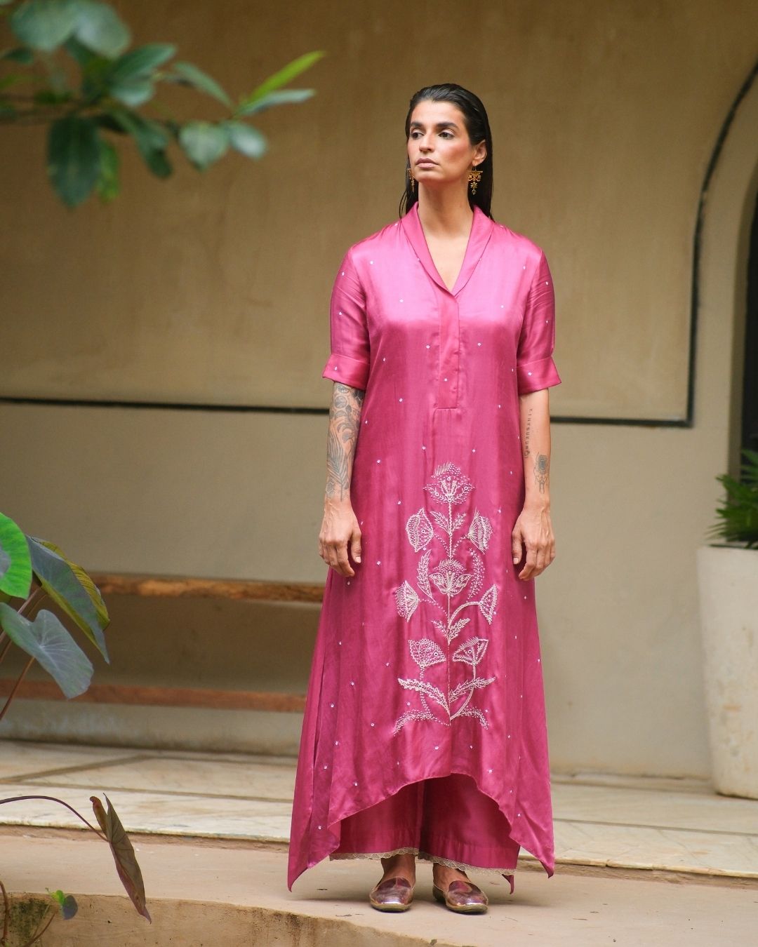 SATIN BANDHANI HAND EMBROIDERED KURTA