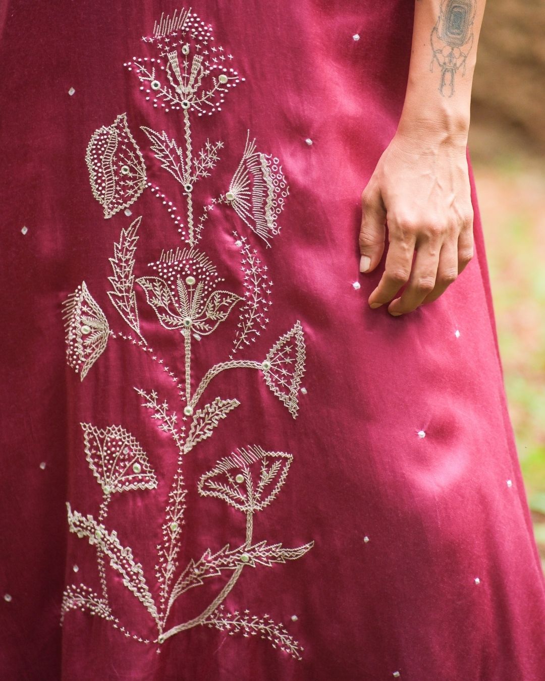 SATIN BANDHANI HAND EMBROIDERED KURTA