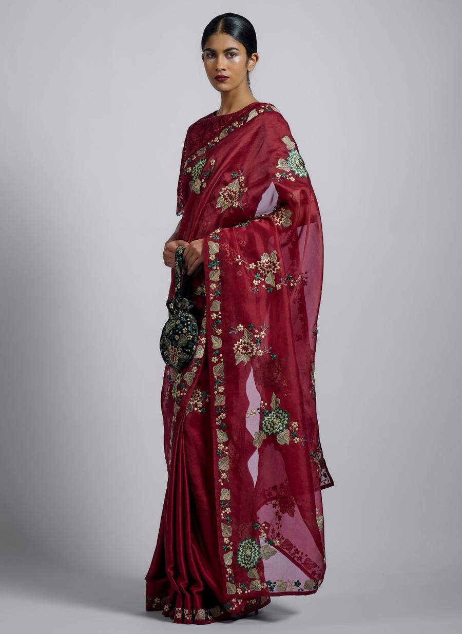 Ruby Multi Silk Organza & Silk Satin Sari