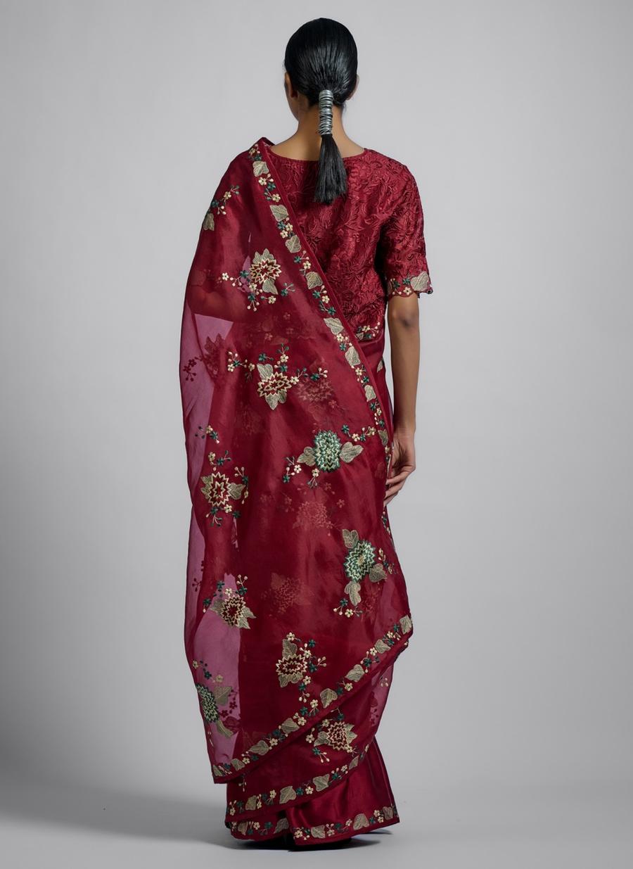 Ruby Multi Silk Organza & Silk Satin Sari