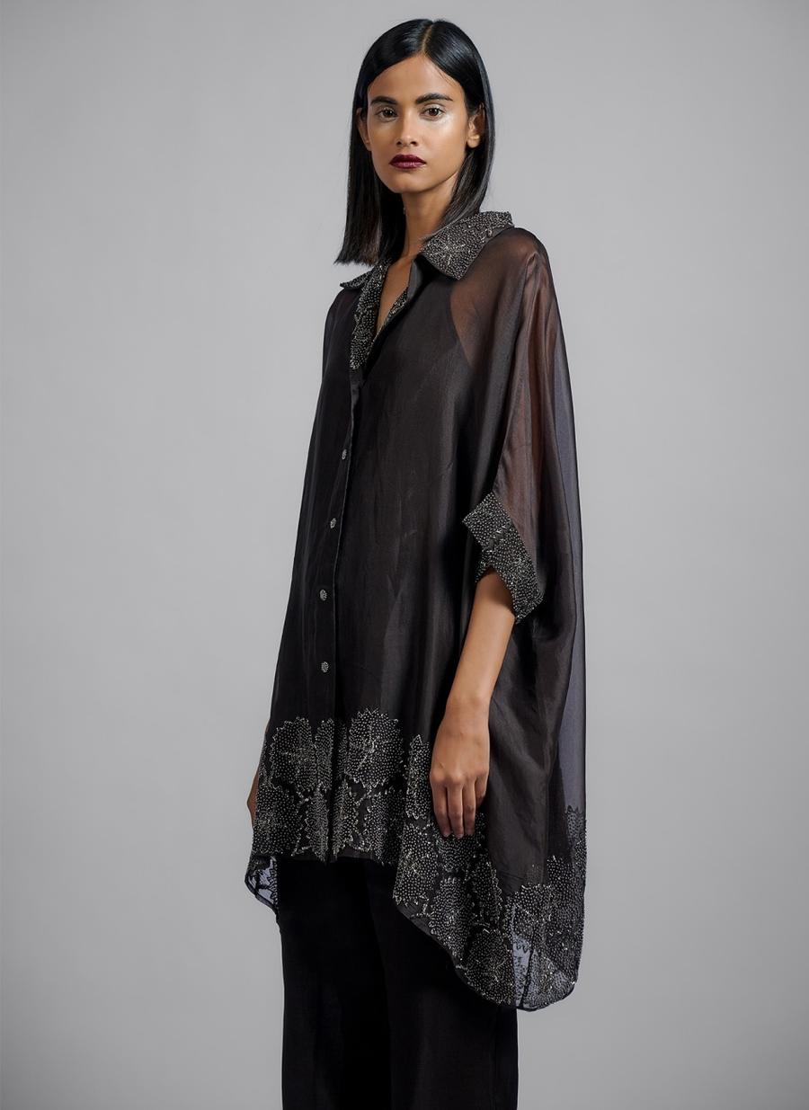 Brown SLV Silk Organza Tunic