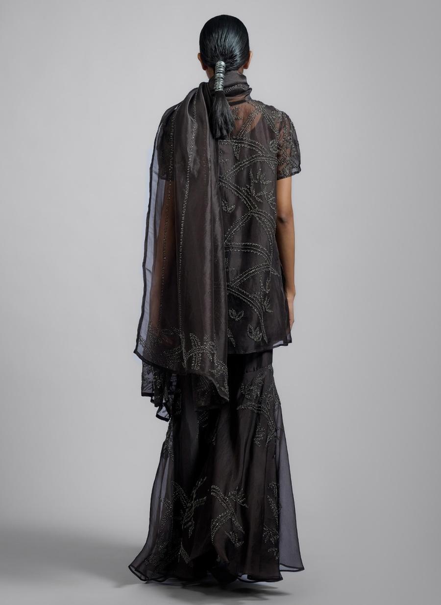 Brown SLV Silk Organza Sharara