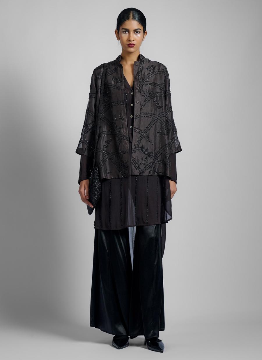Black Silk Satin Palazzo