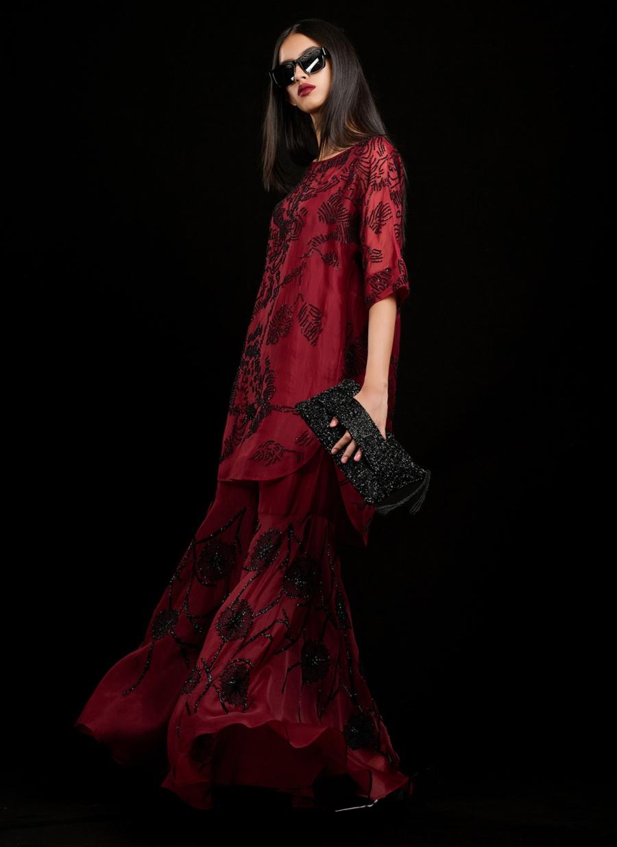 Ruby BLK Silk Organza Sharara