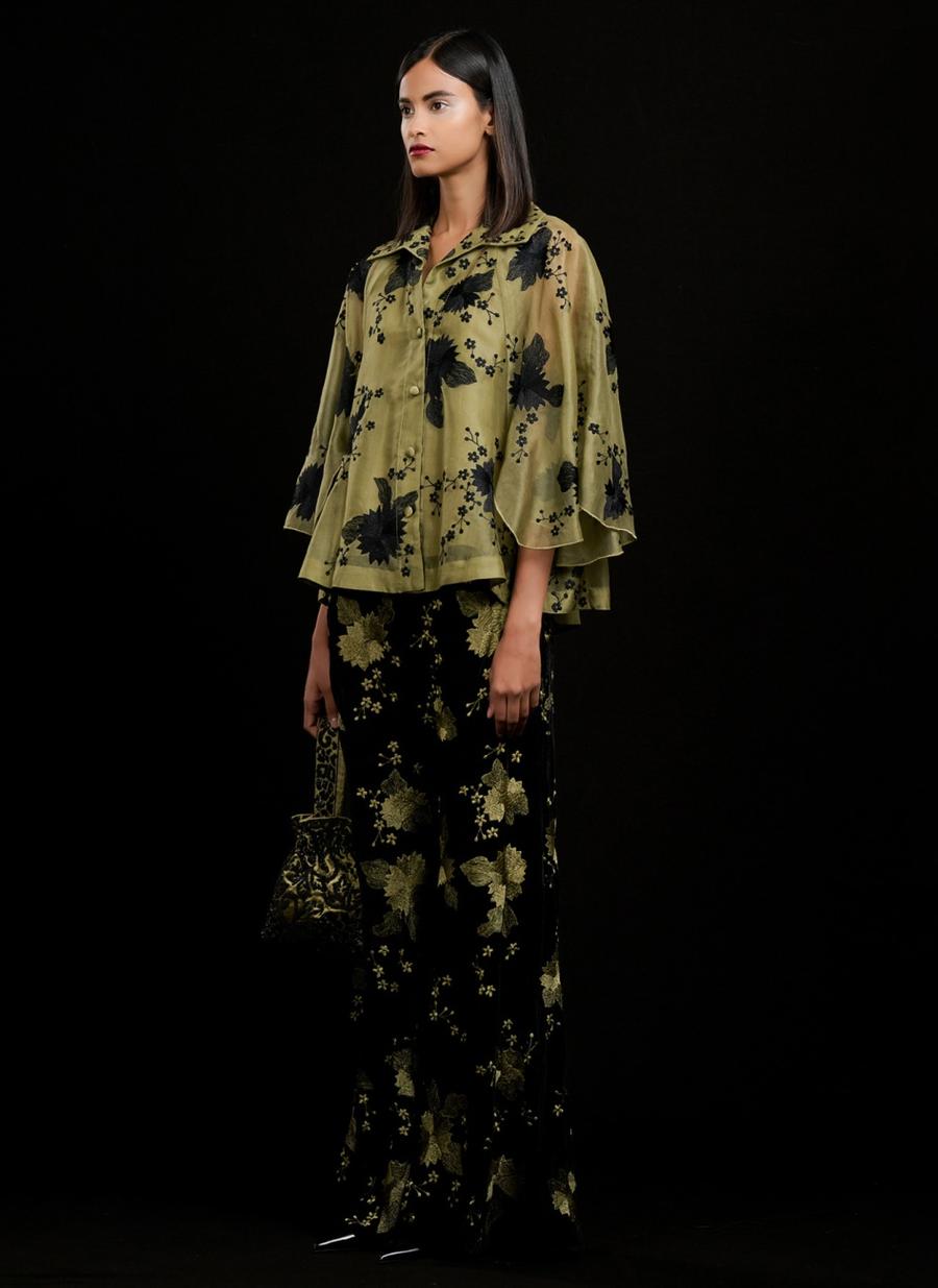 Black Jade Silk Georgette Palazzo