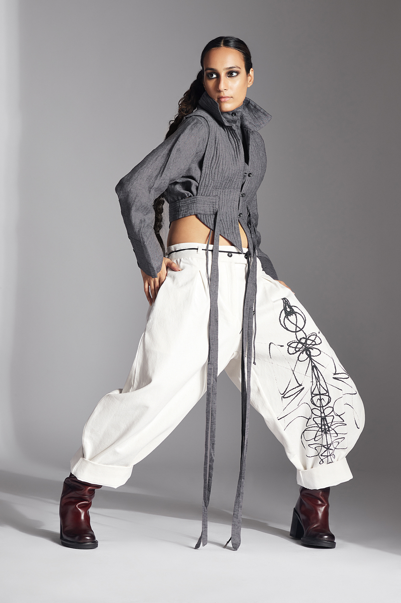 Printed Eren Trousers (White Denim)