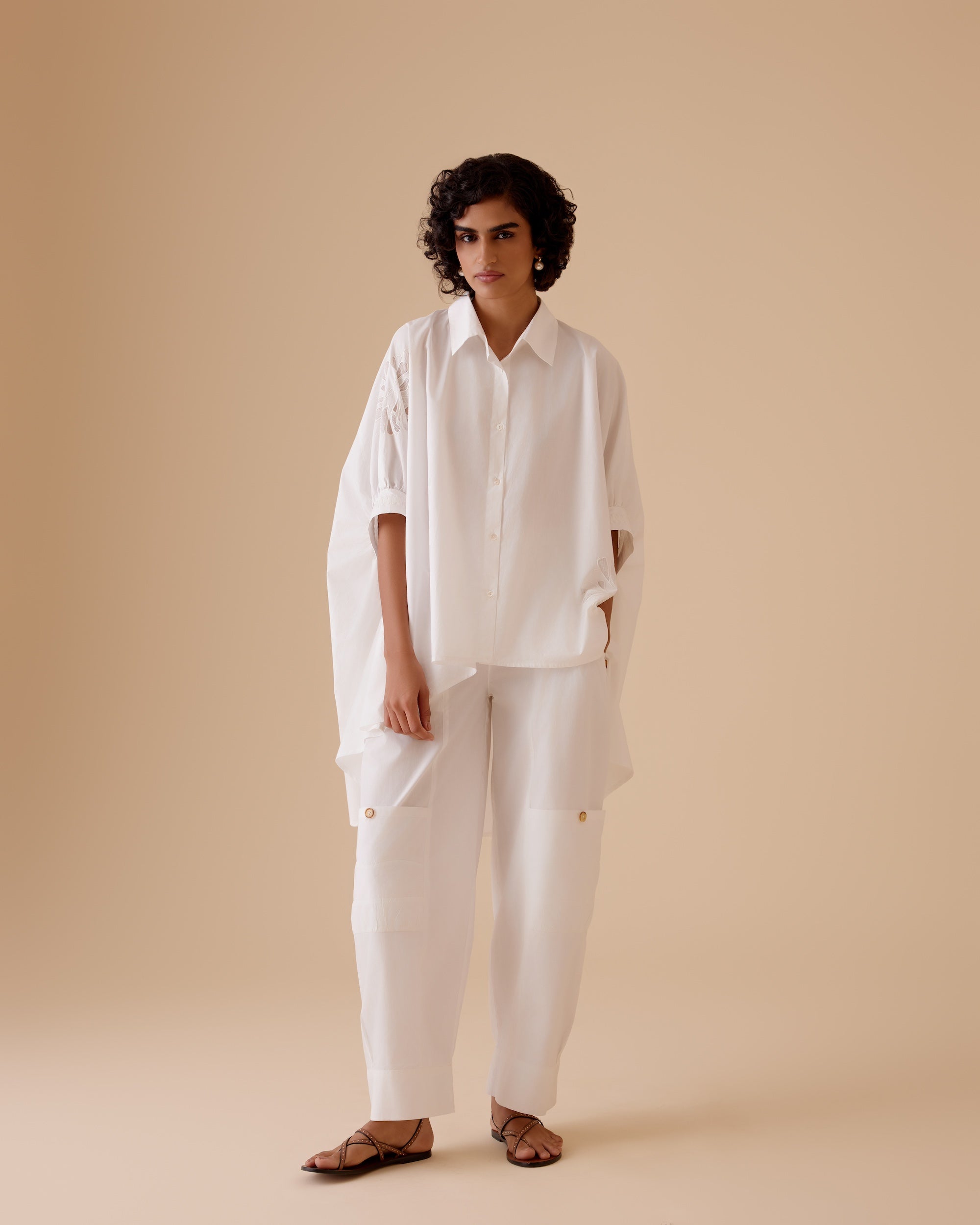 Manya white cotton poplin kaftan shirt