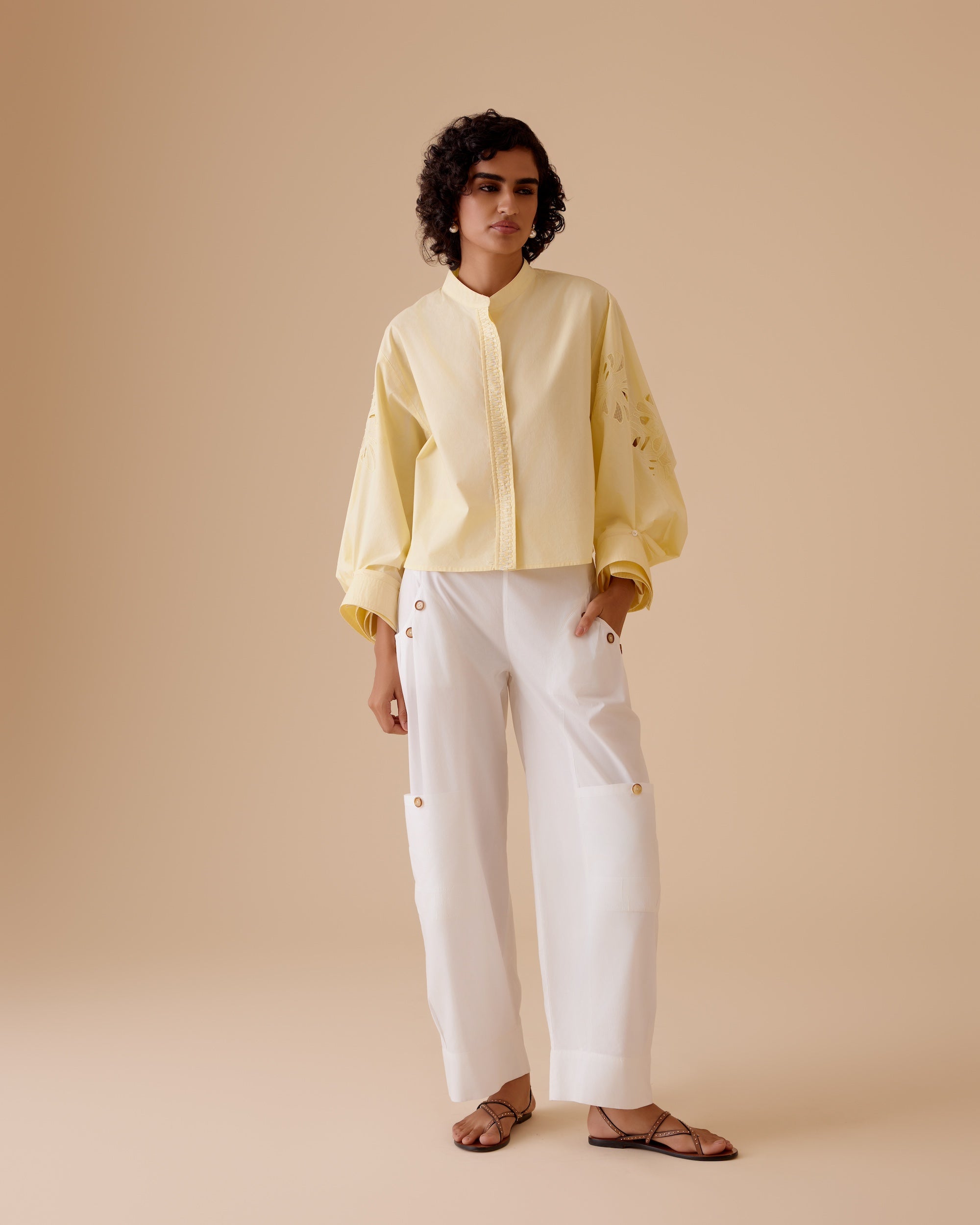Ann yellow cotton poplin shirt