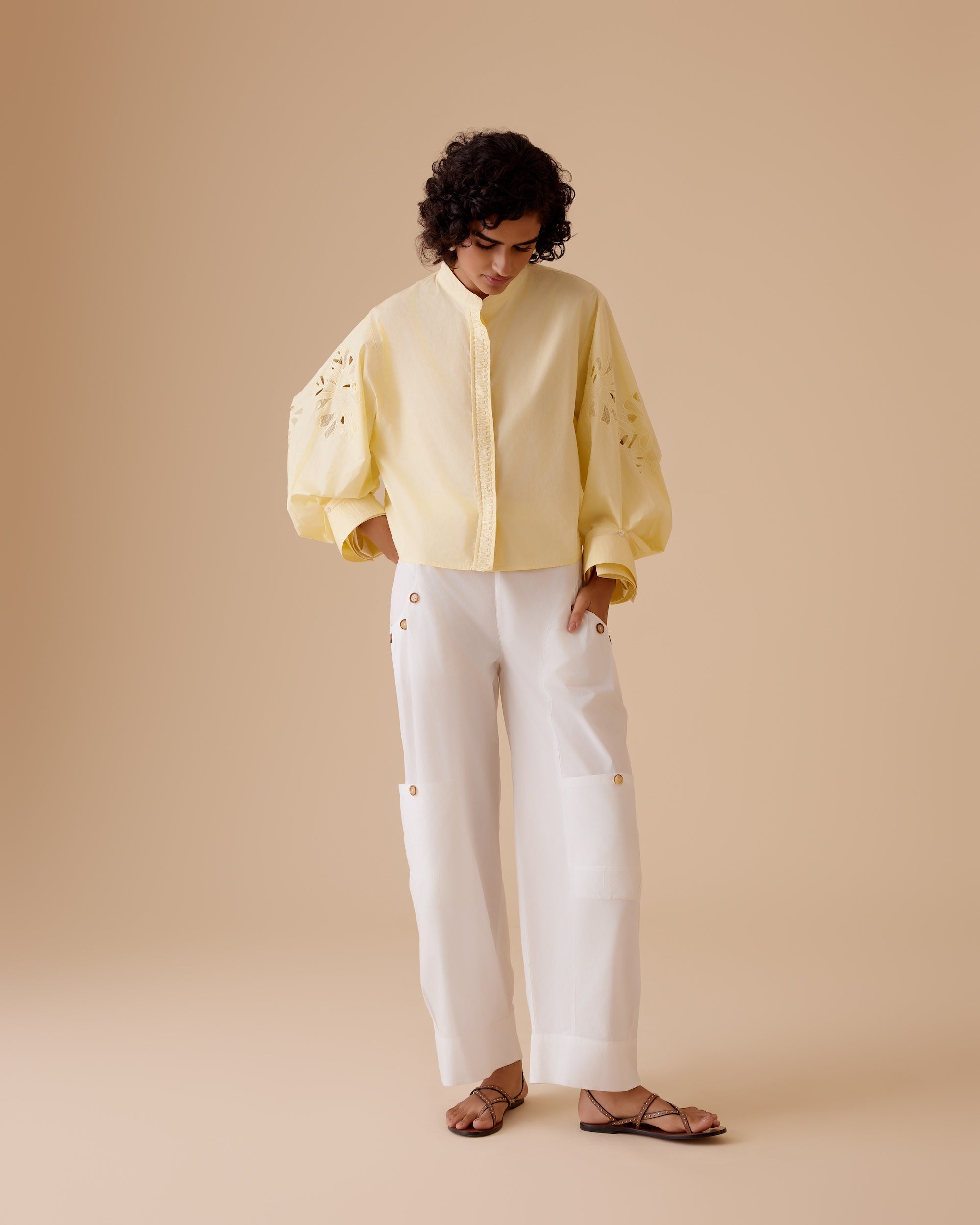 Ann yellow cotton poplin shirt