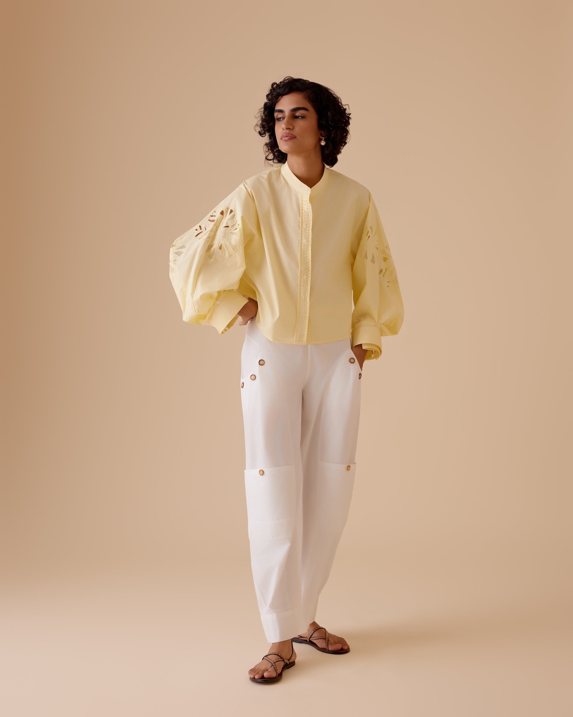Ann yellow cotton poplin shirt