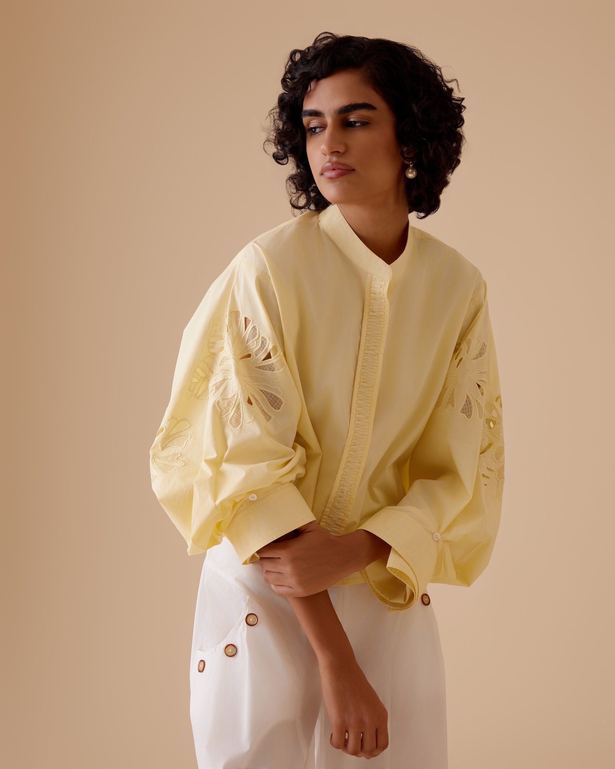 Ann yellow cotton poplin shirt