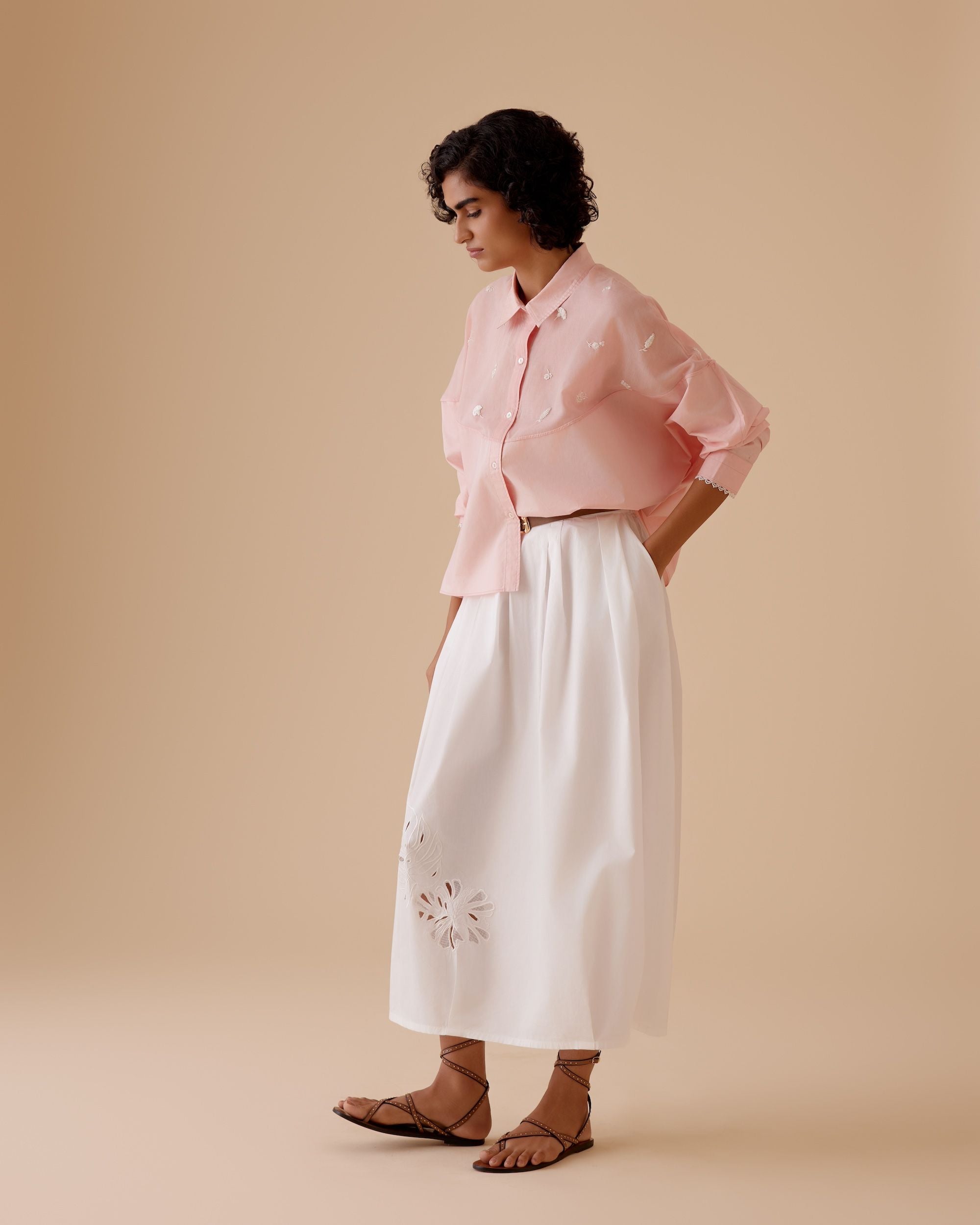 Ann White pleated midi length skirt