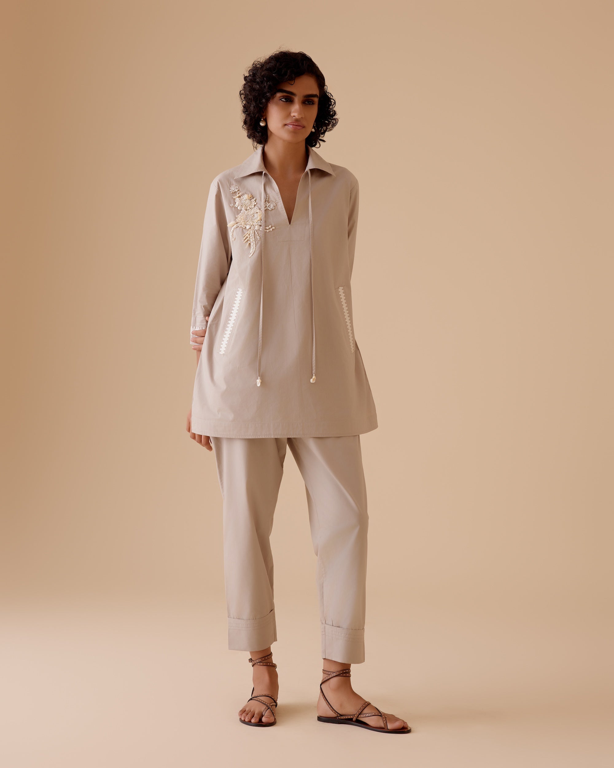 Fiona Sand tunic style classic shirt