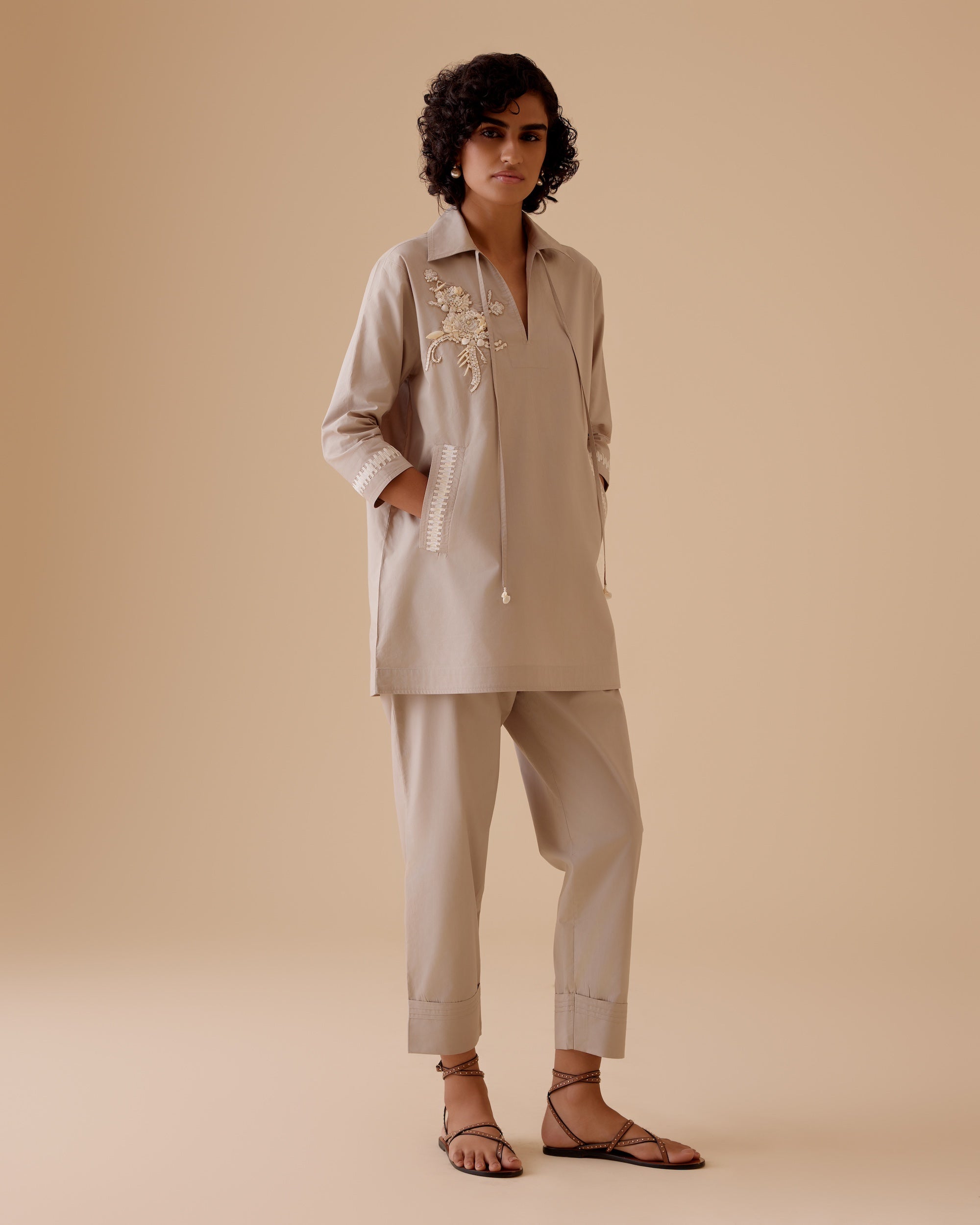 Fiona Sand tunic style classic shirt