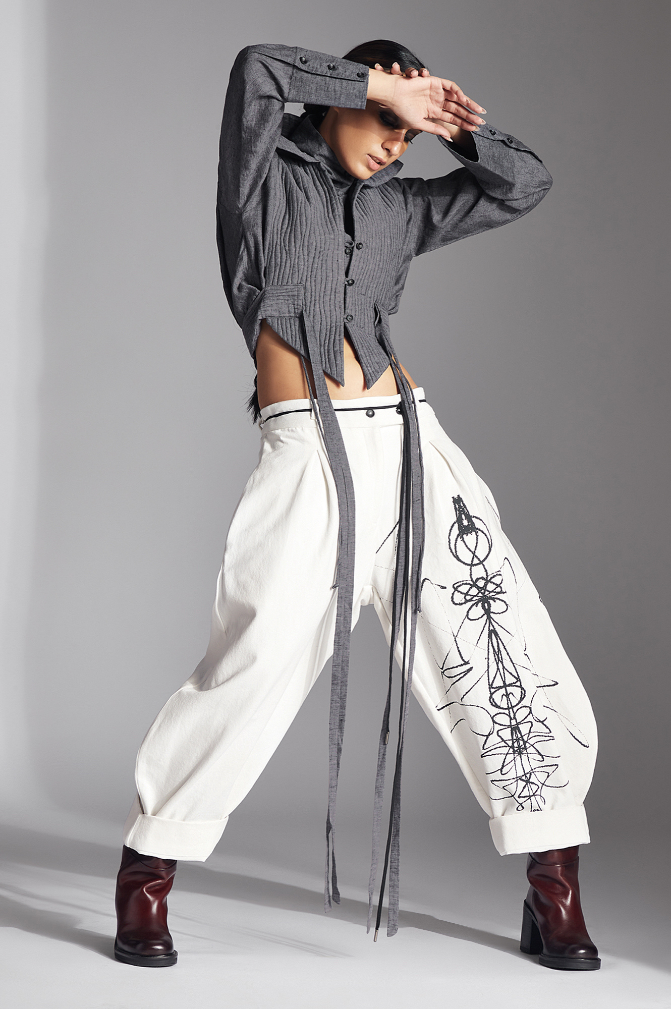 Printed Eren Trousers (White Denim)