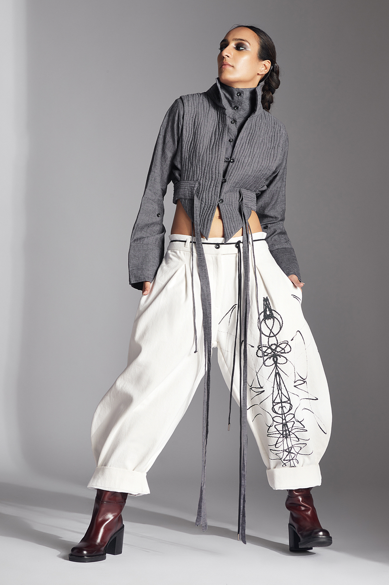 Printed Eren Trousers (White Denim)