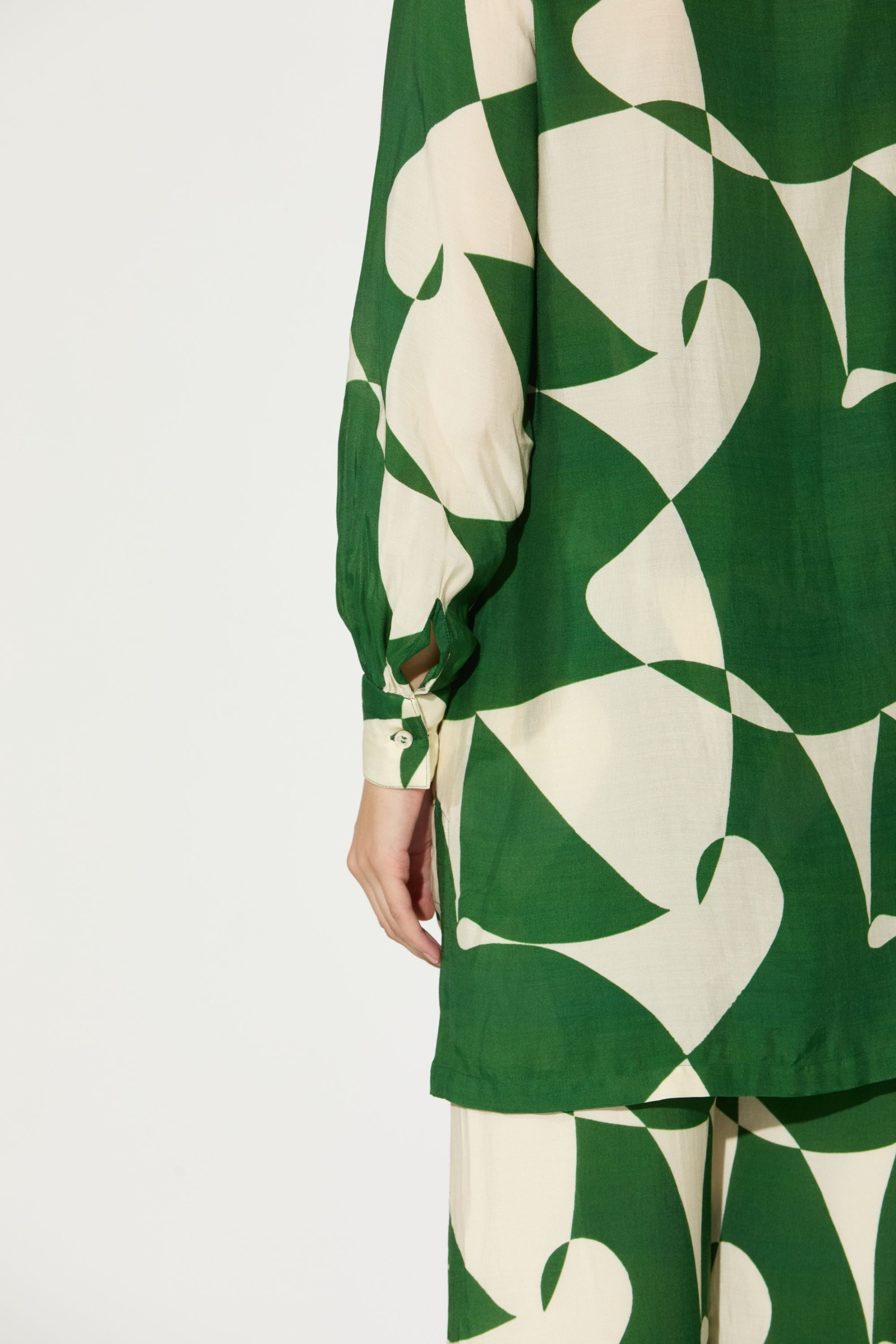 Green And White Abstract Bow Tie Shirt