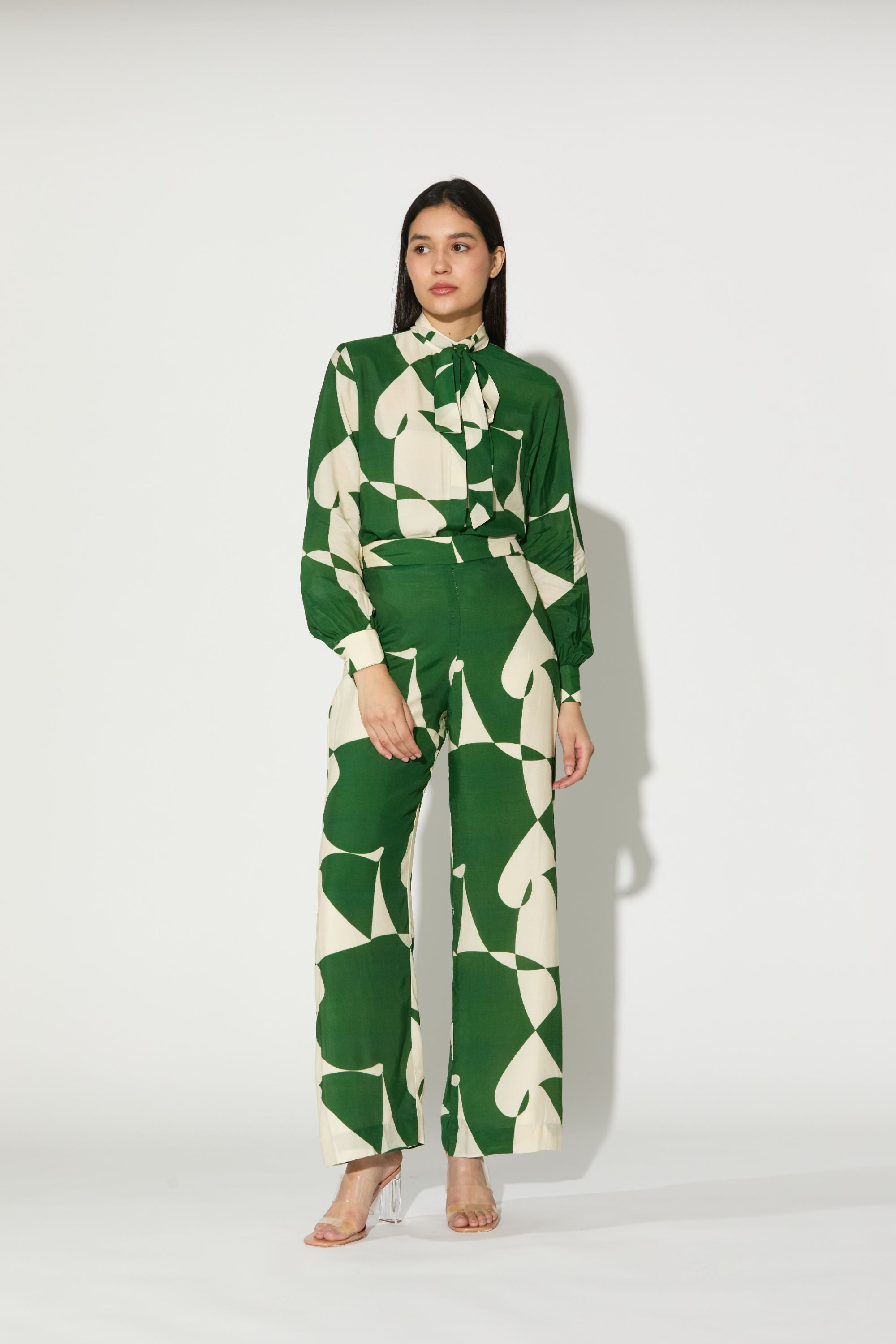 Green And White Abstract Pants