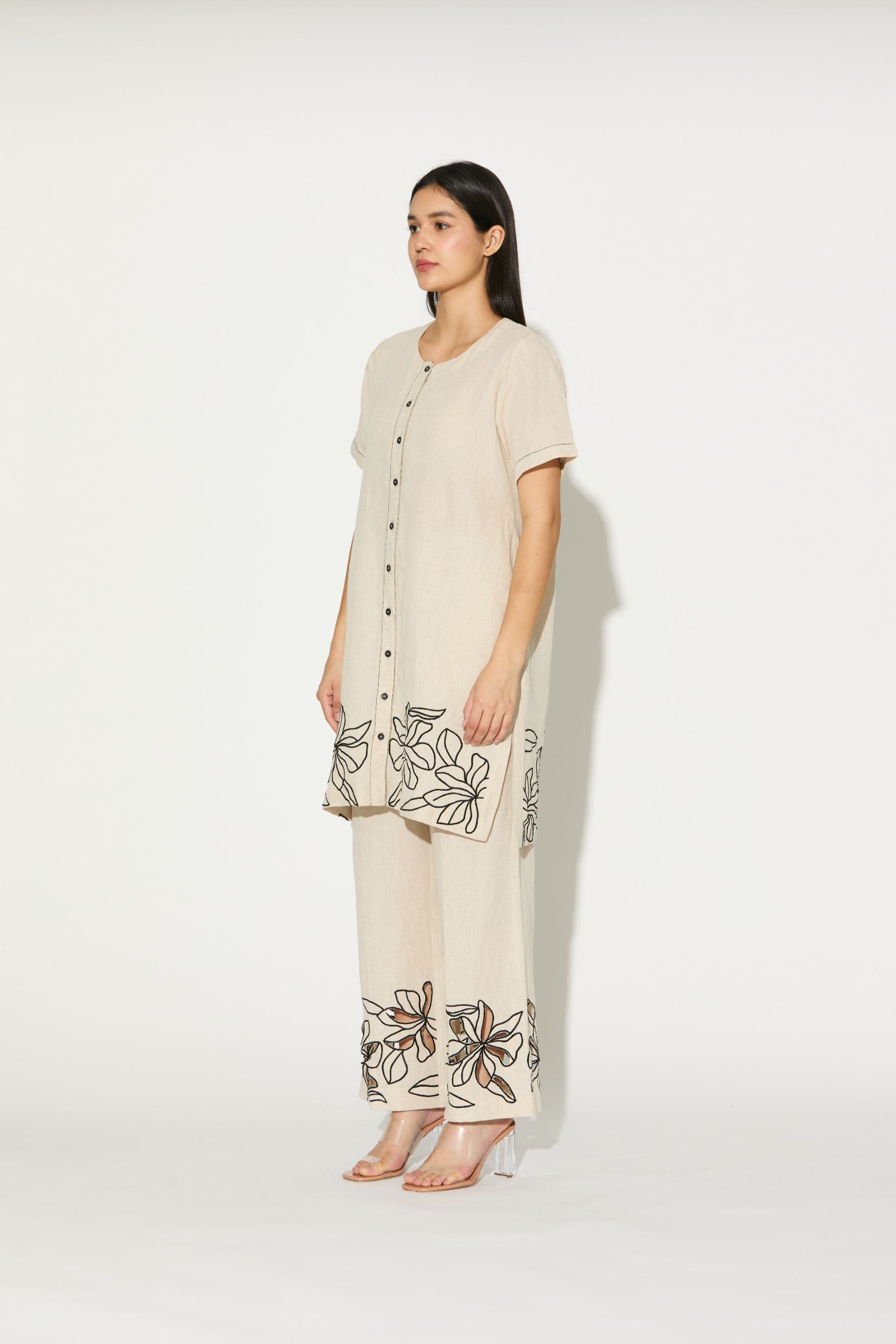 Cream Embroidered Pants