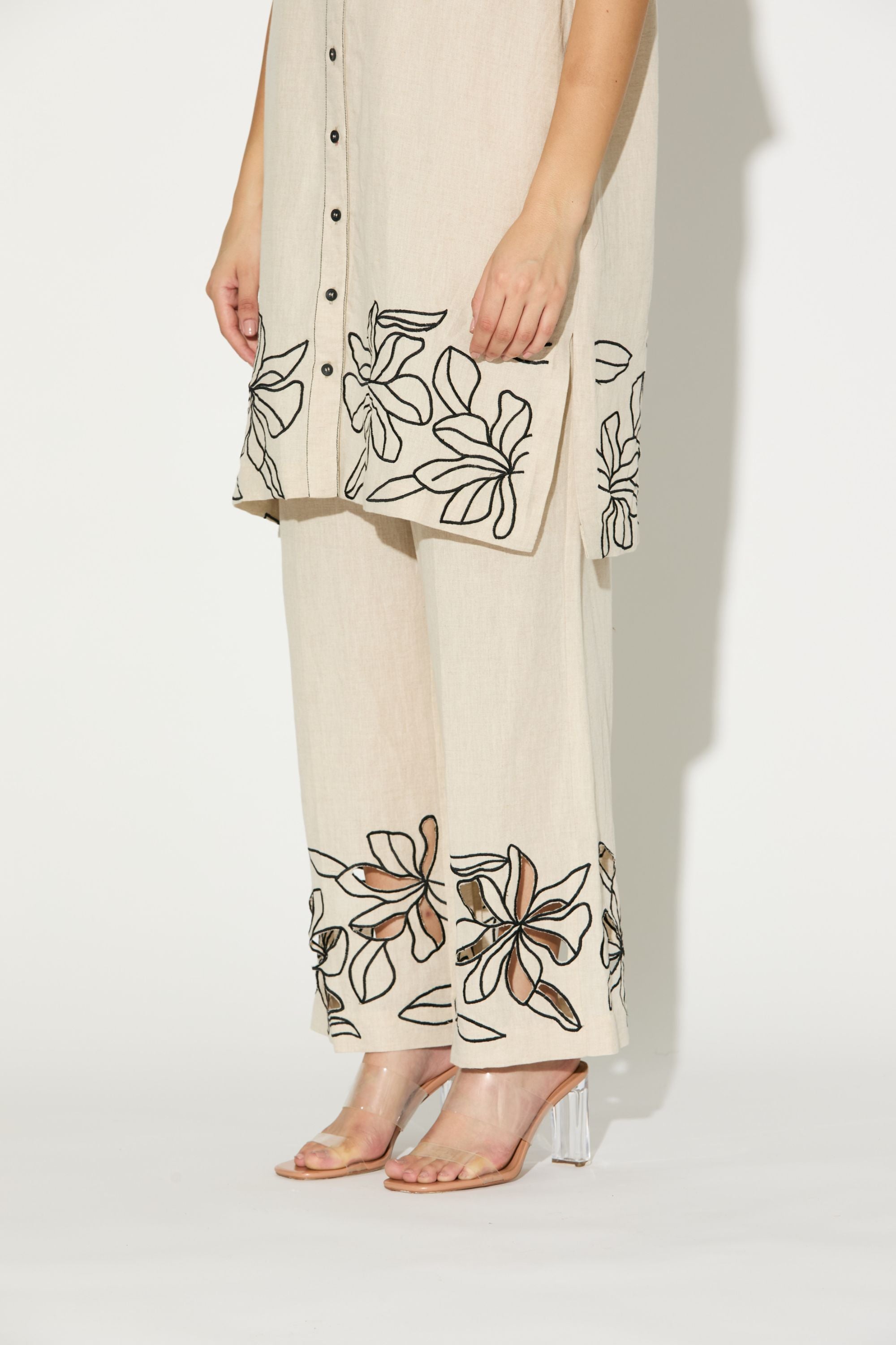 Cream Embroidered Pants