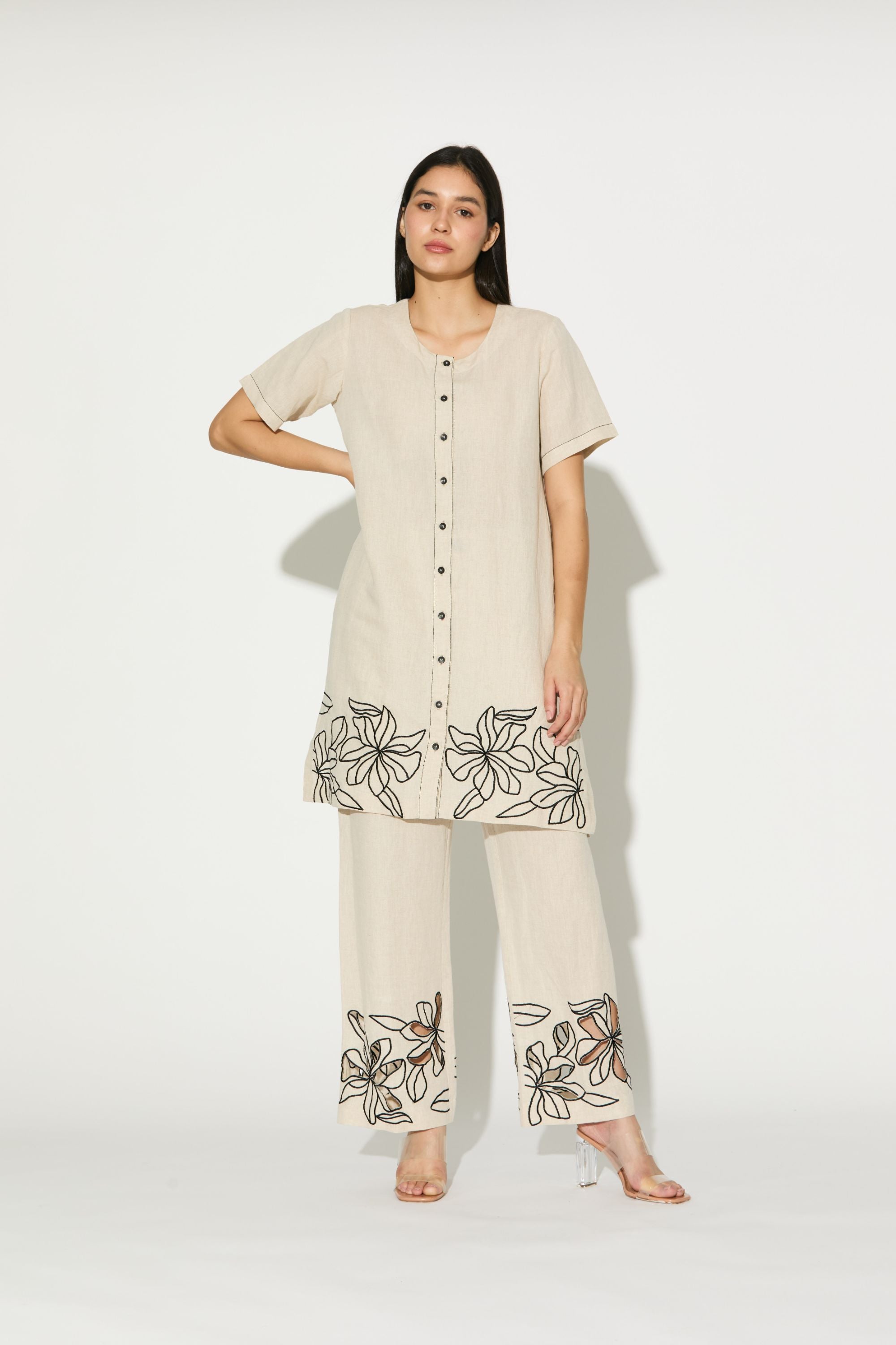 Cream Embroidered Pants