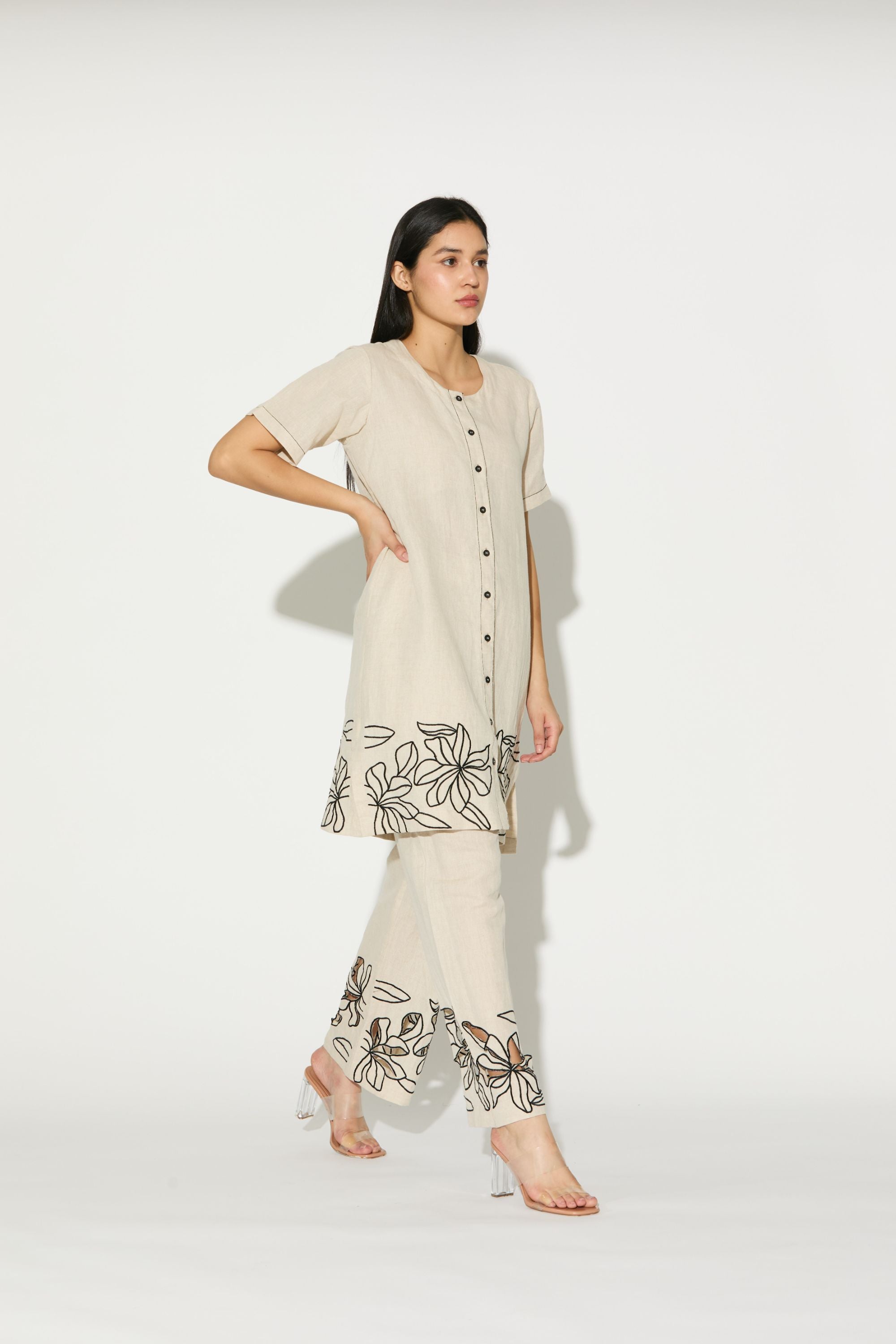 Cream Embroidered Pants