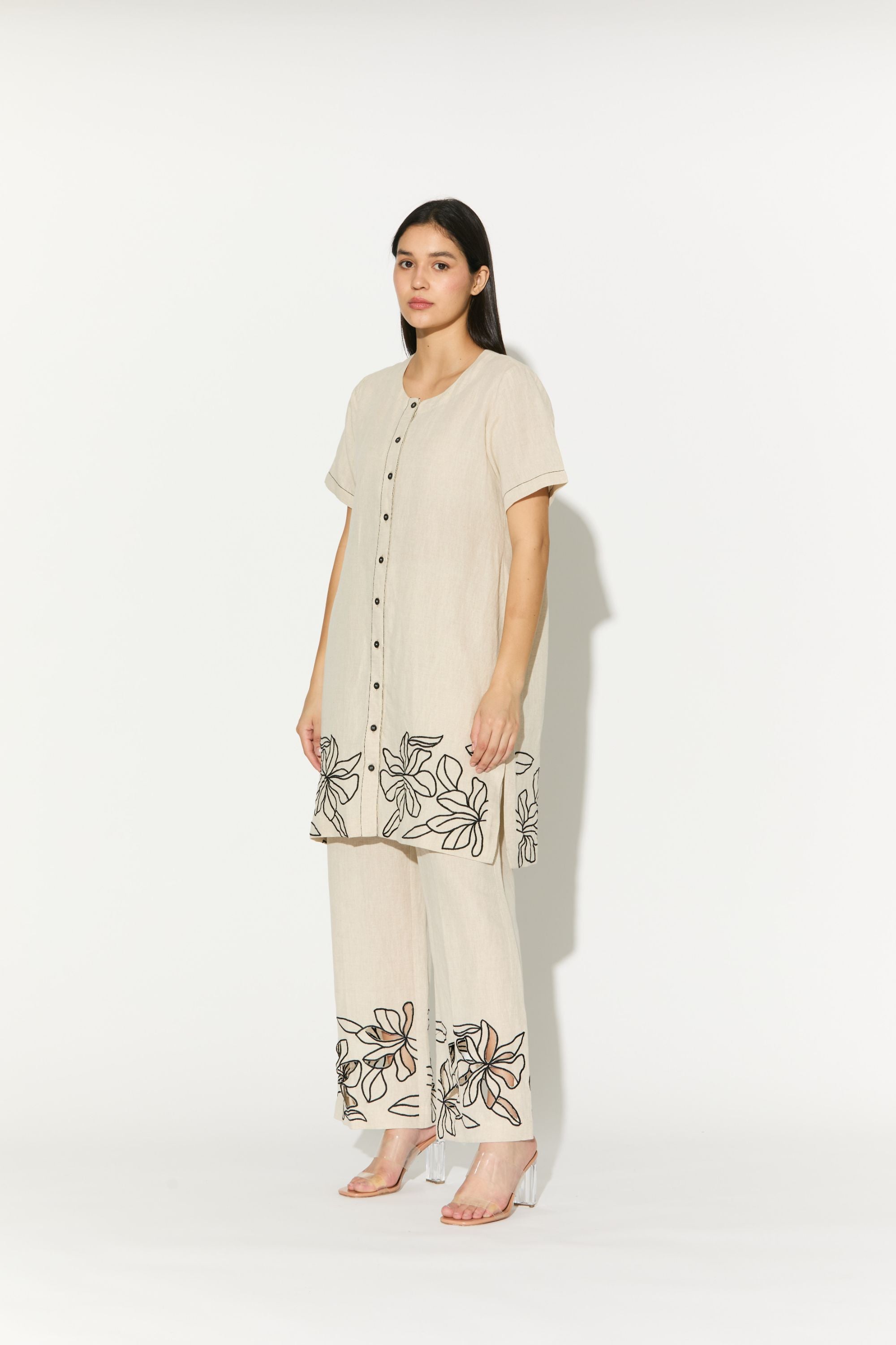 Cream Embroidered Pants