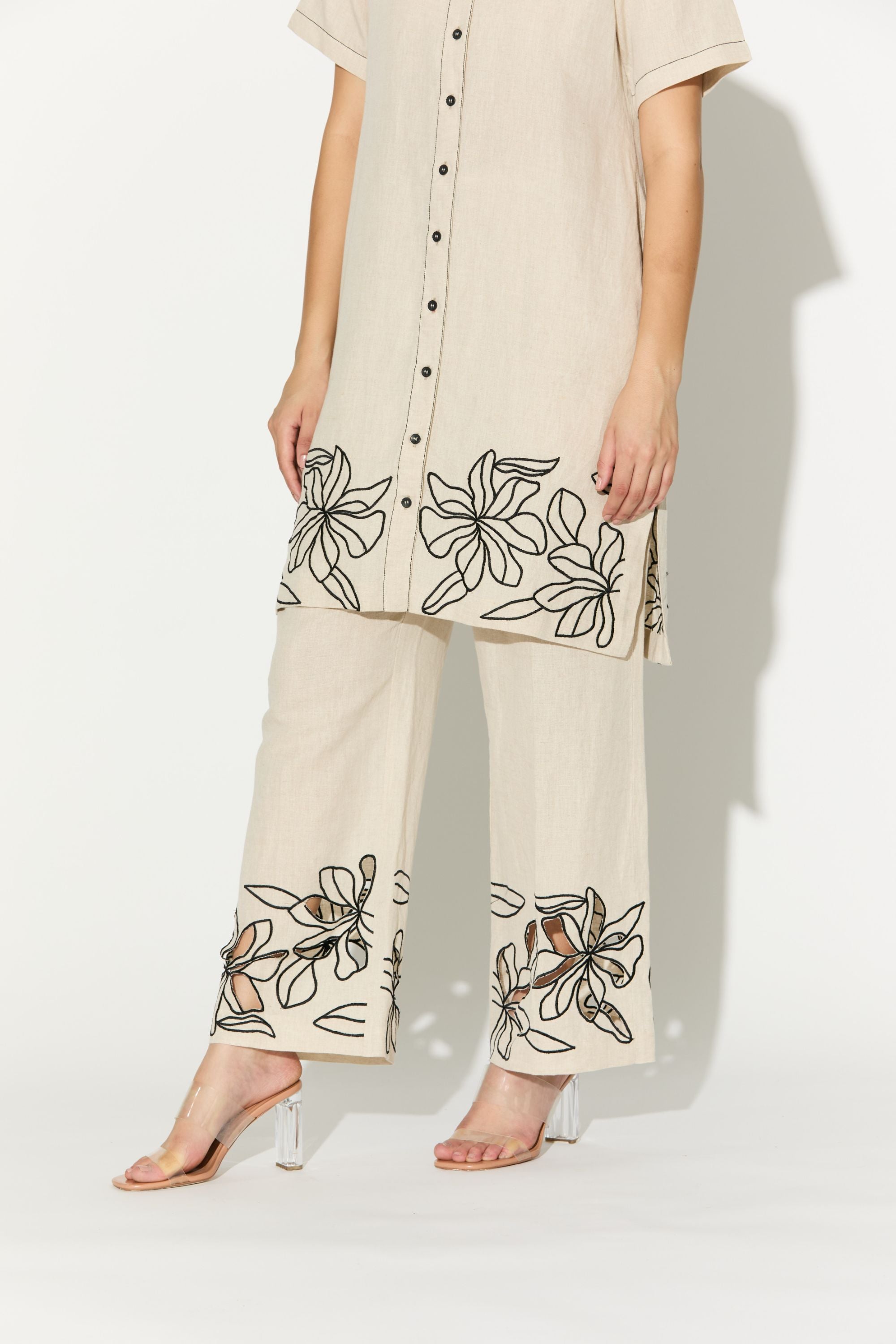 Cream Embroidered Pants