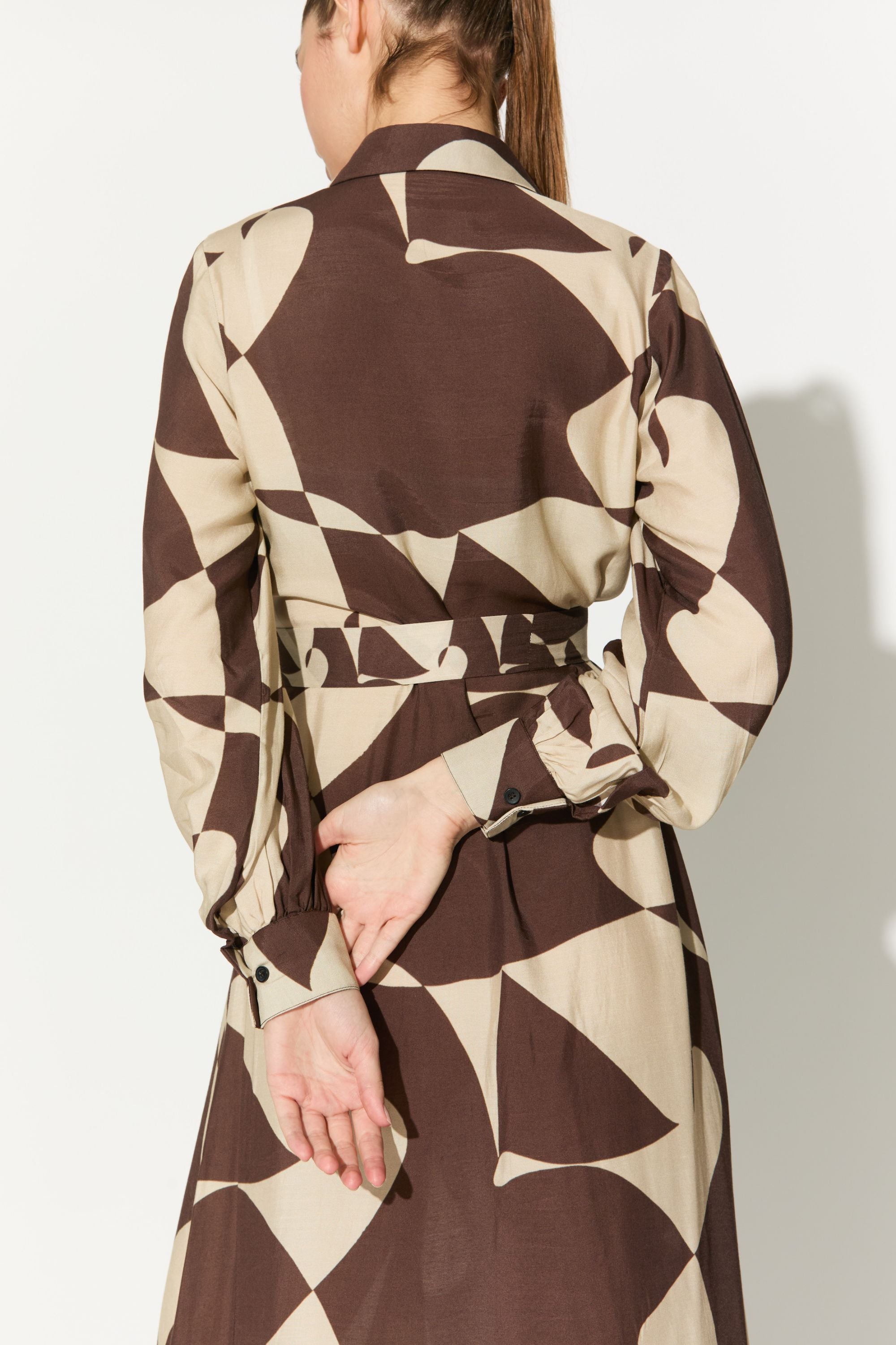 Brown And White Abstract Shirt Dress