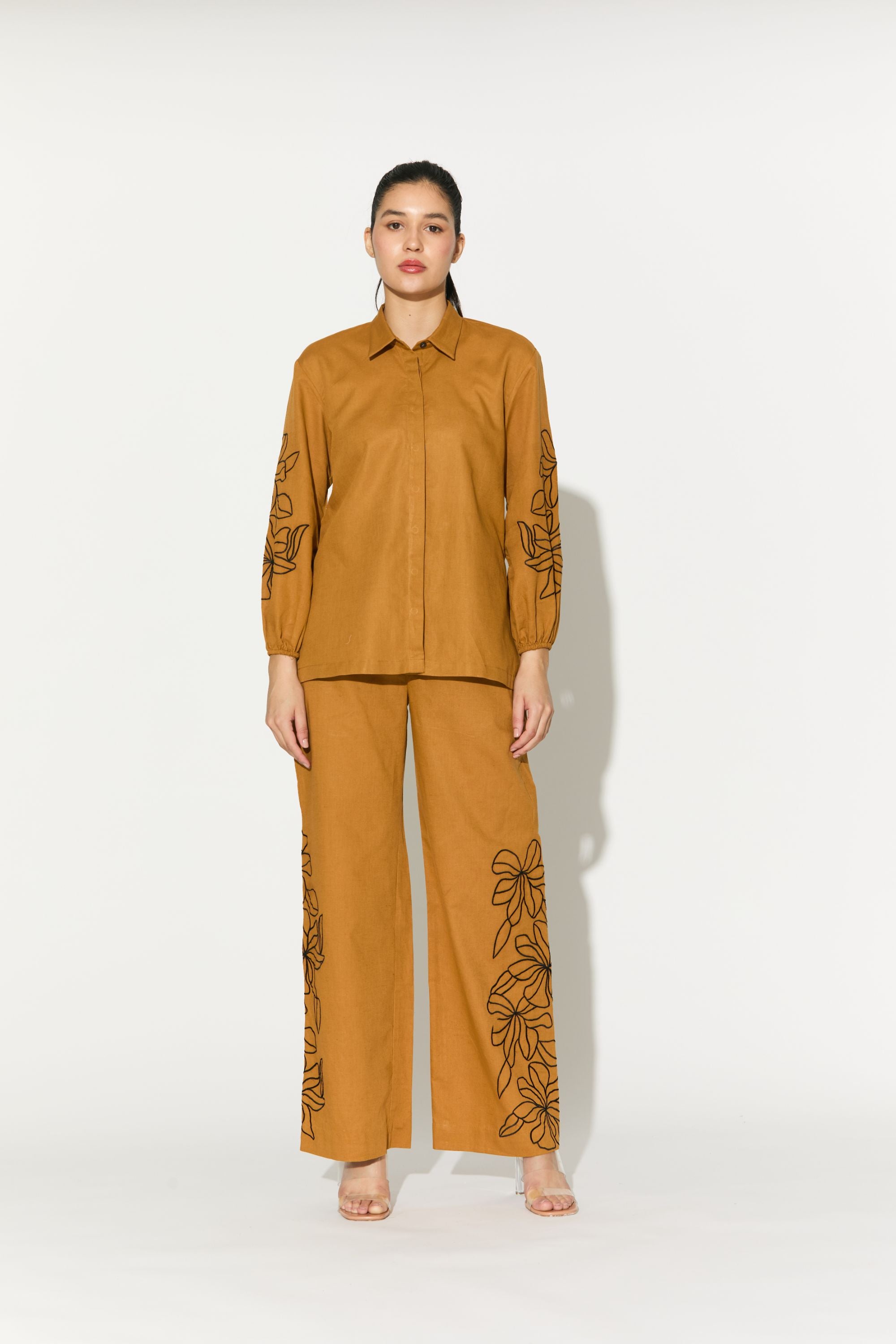 Dark Mustard Embroidered Pants