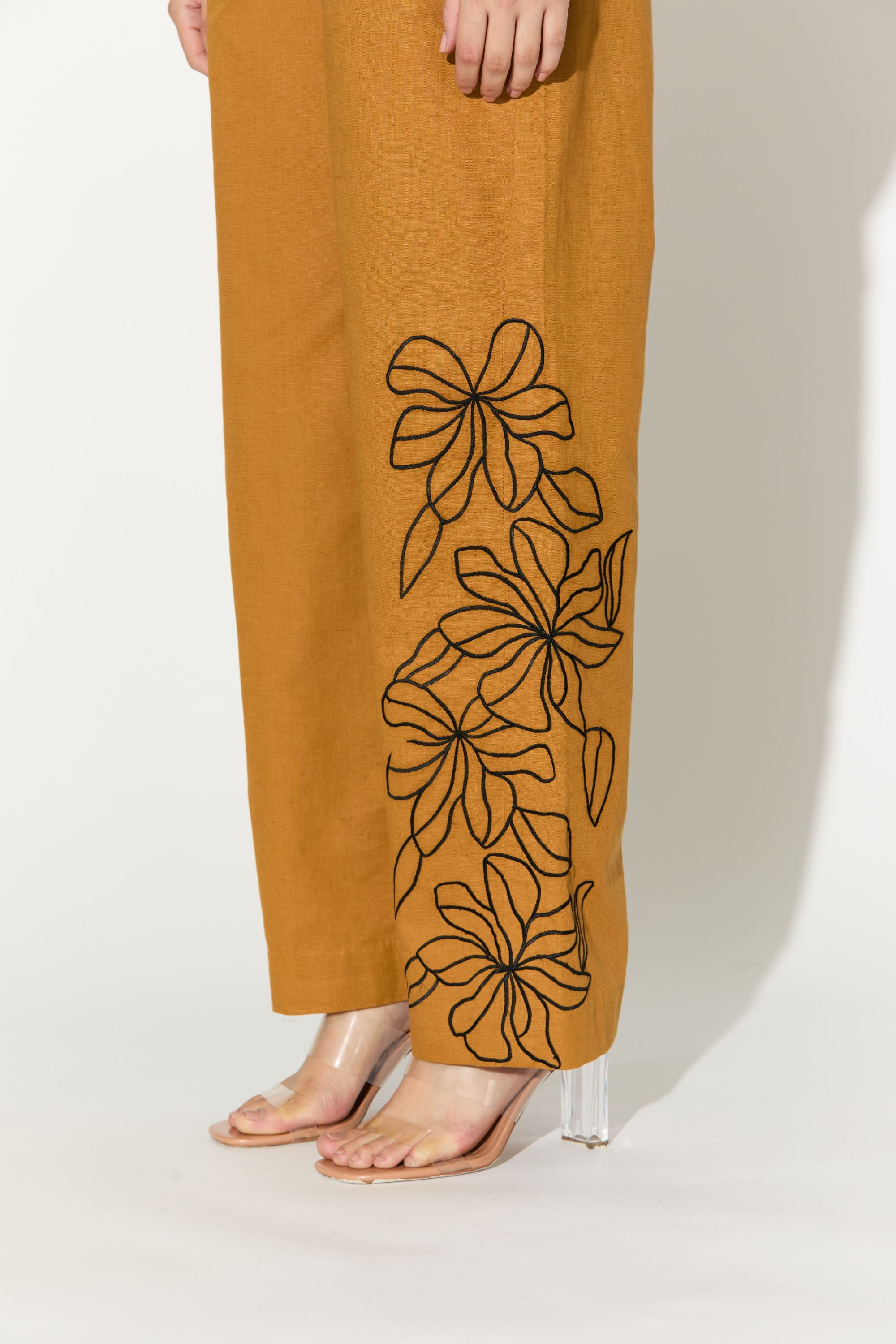 Dark Mustard Embroidered Pants