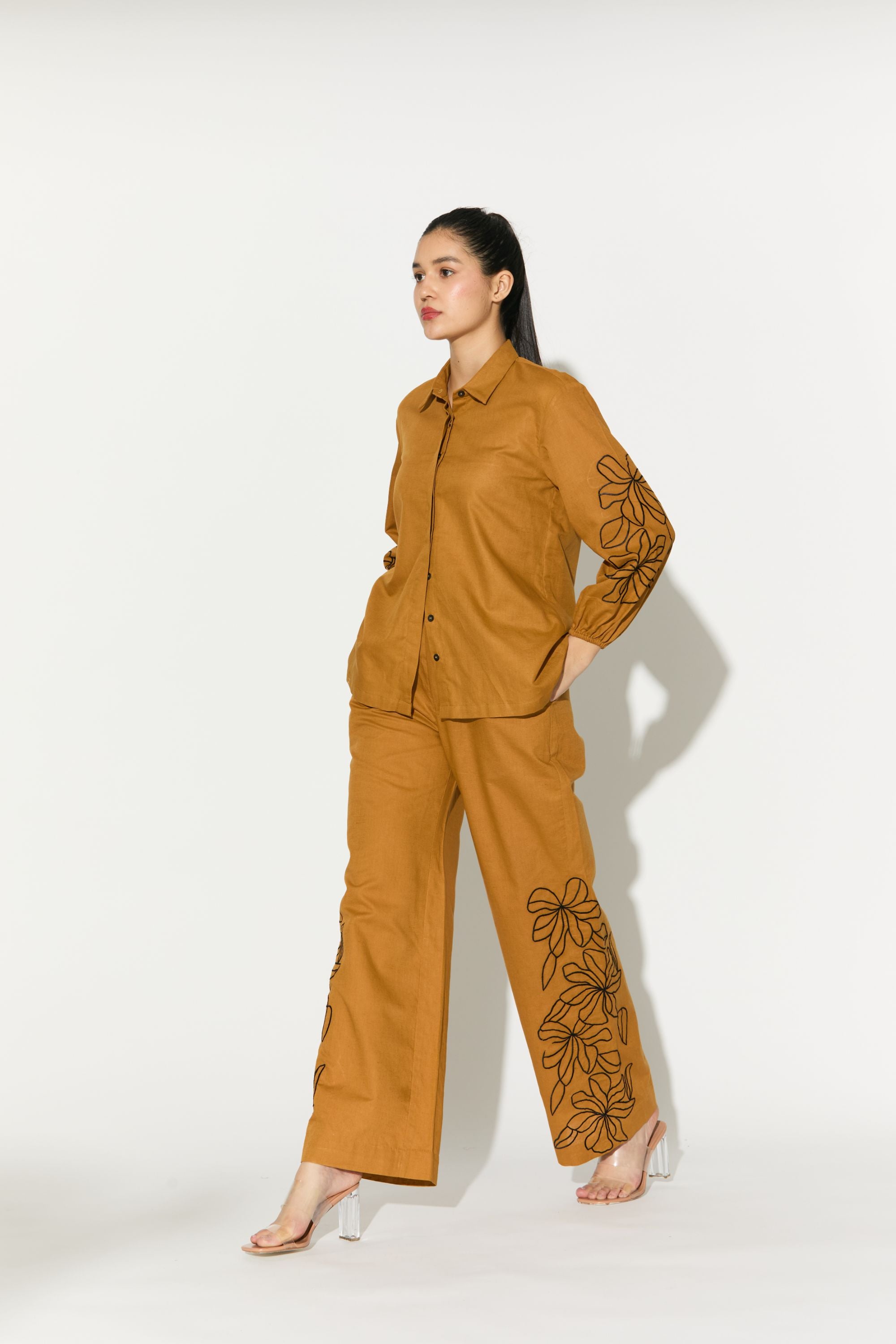 Dark Mustard Embroidered Pants