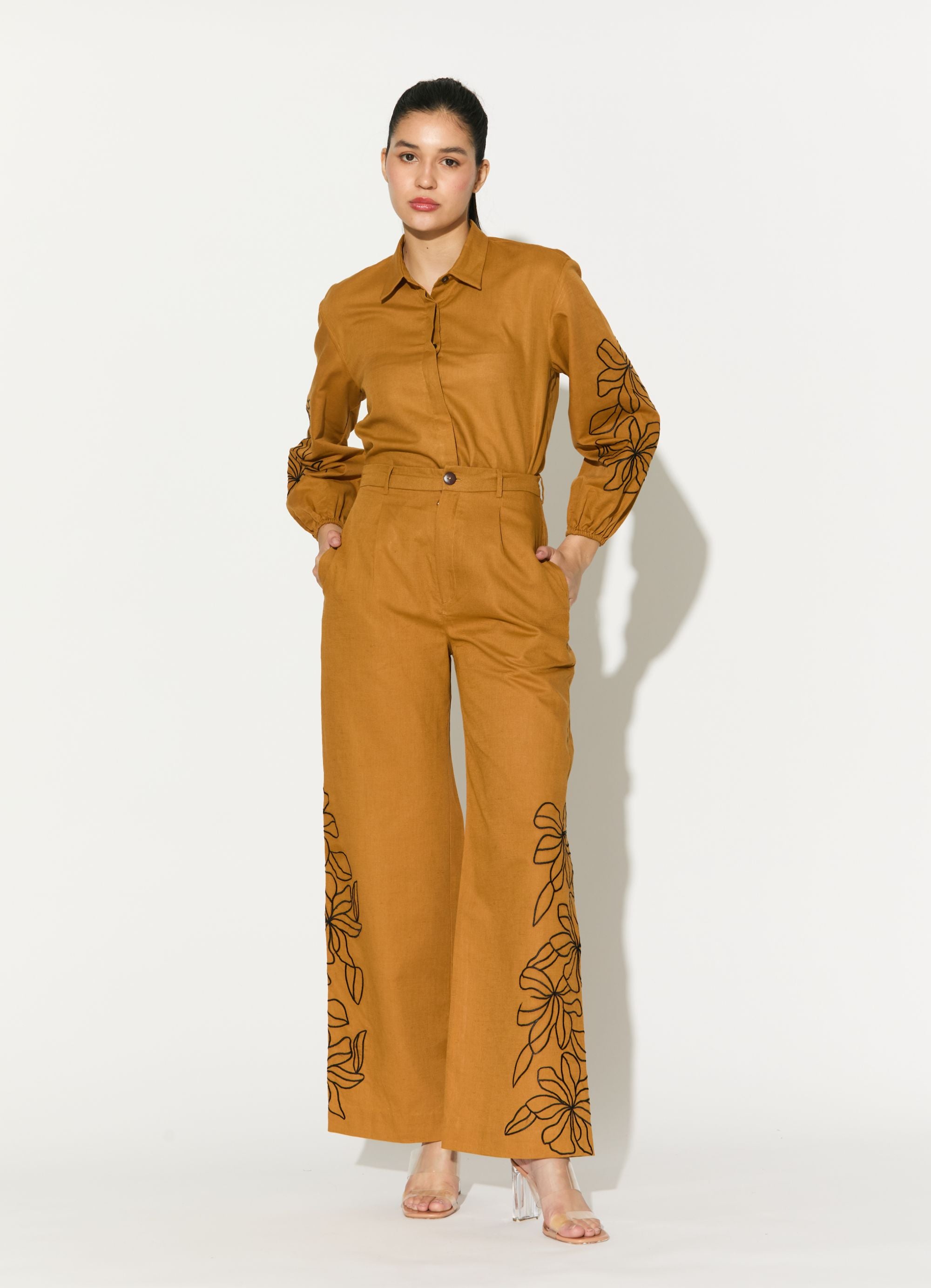 Dark Mustard Embroidered Pants