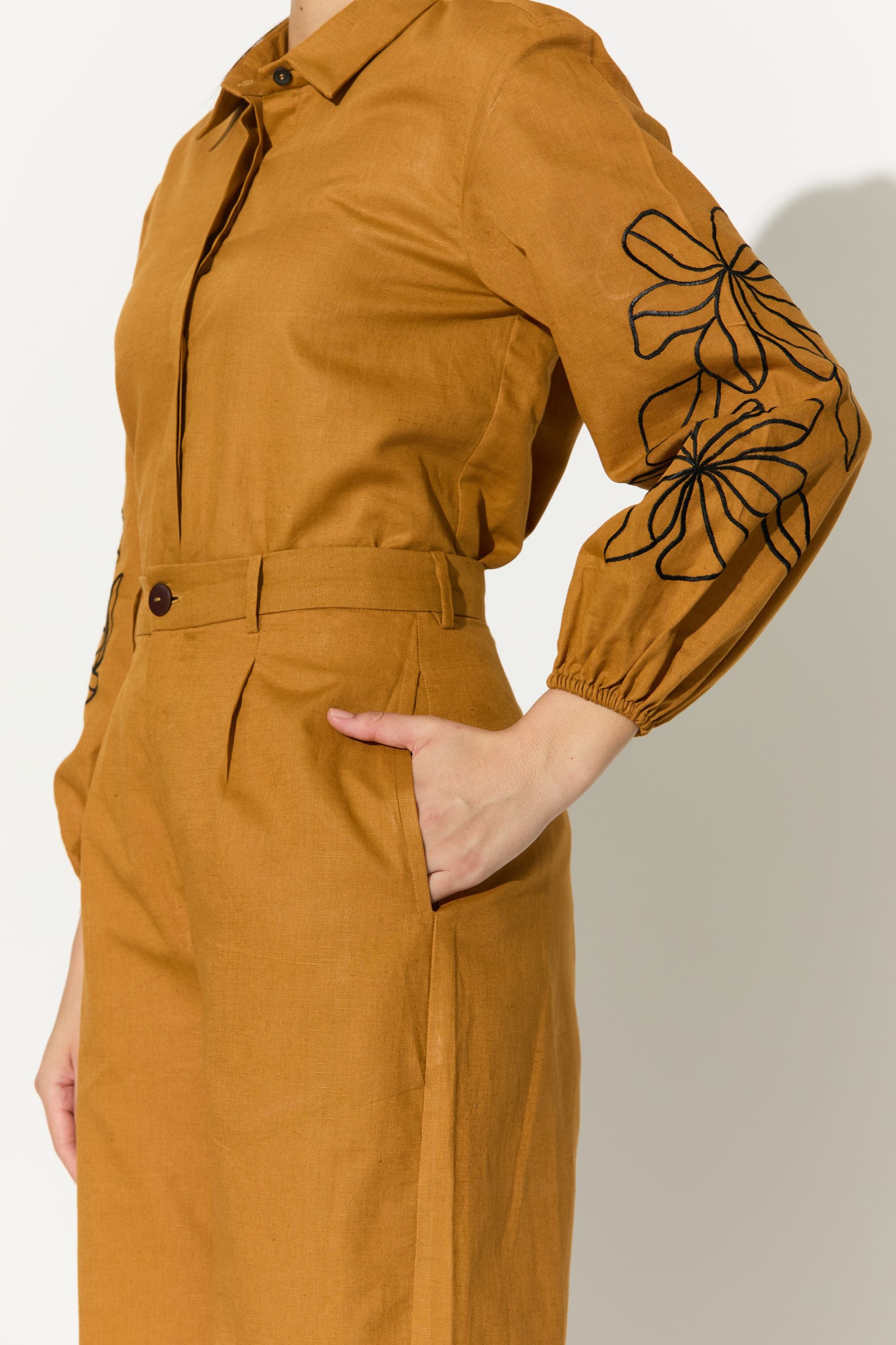 Dark Mustard Embroidered Pants