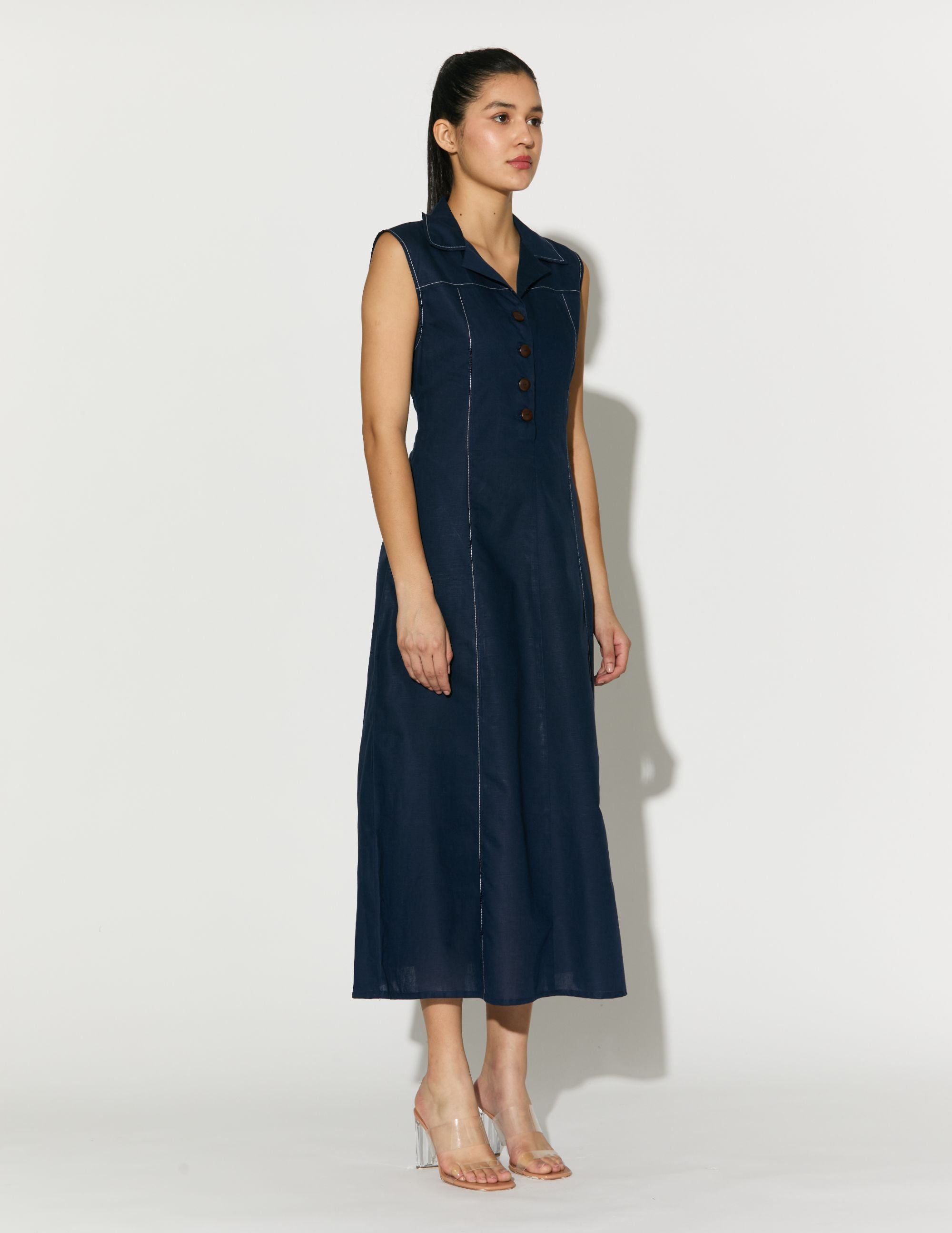 Dark Blue Sleeveless Long Dress