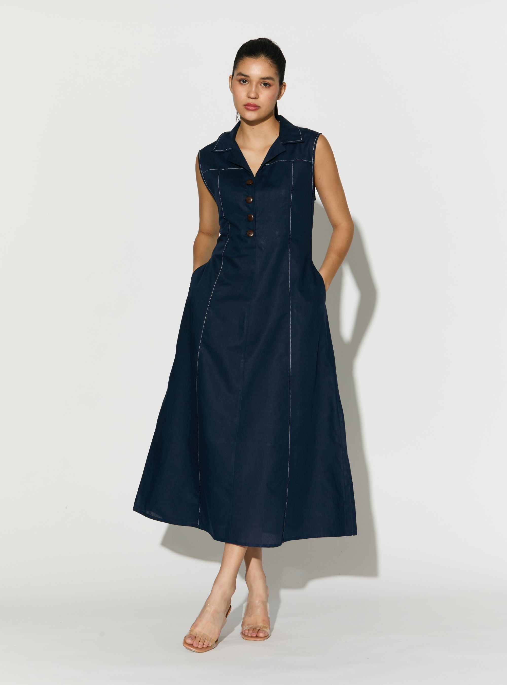 Dark Blue Sleeveless Long Dress