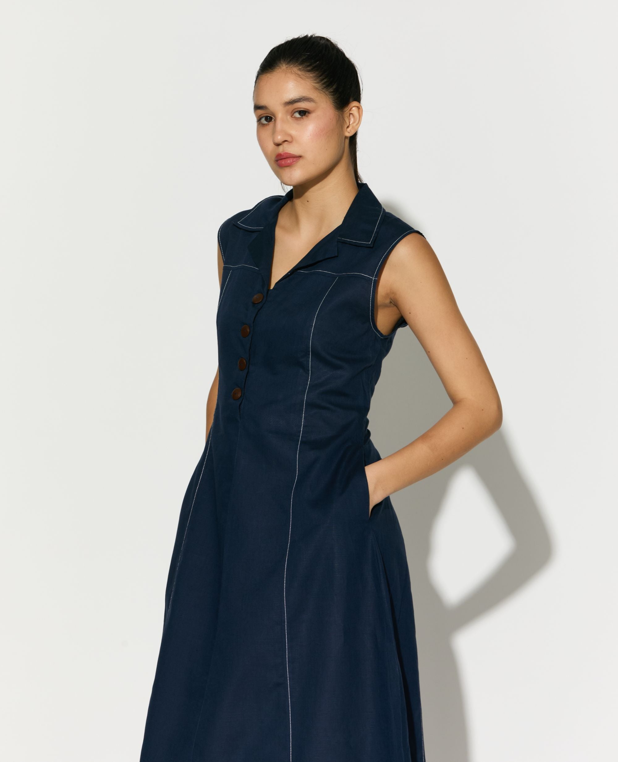 Dark Blue Sleeveless Long Dress