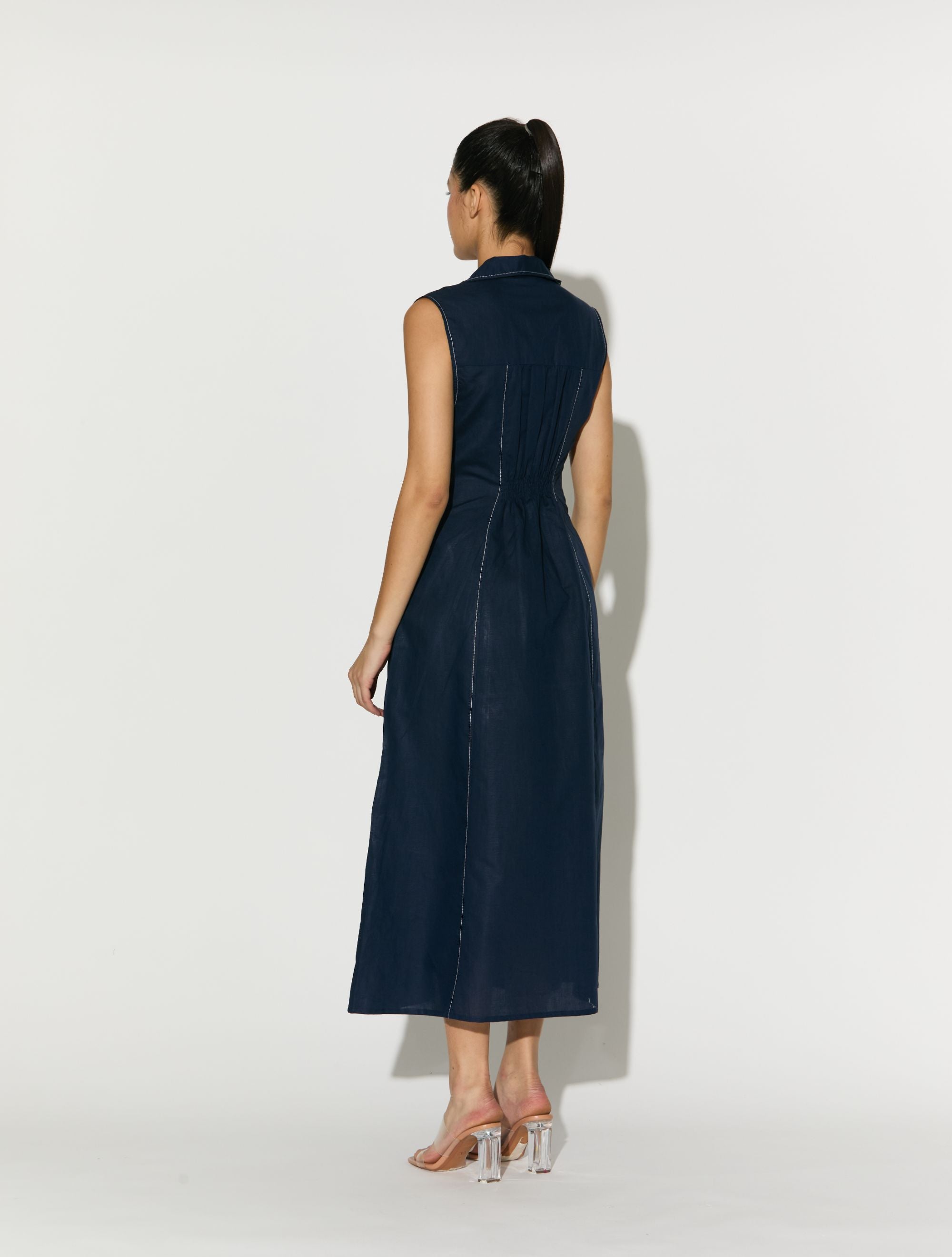 Dark Blue Sleeveless Long Dress