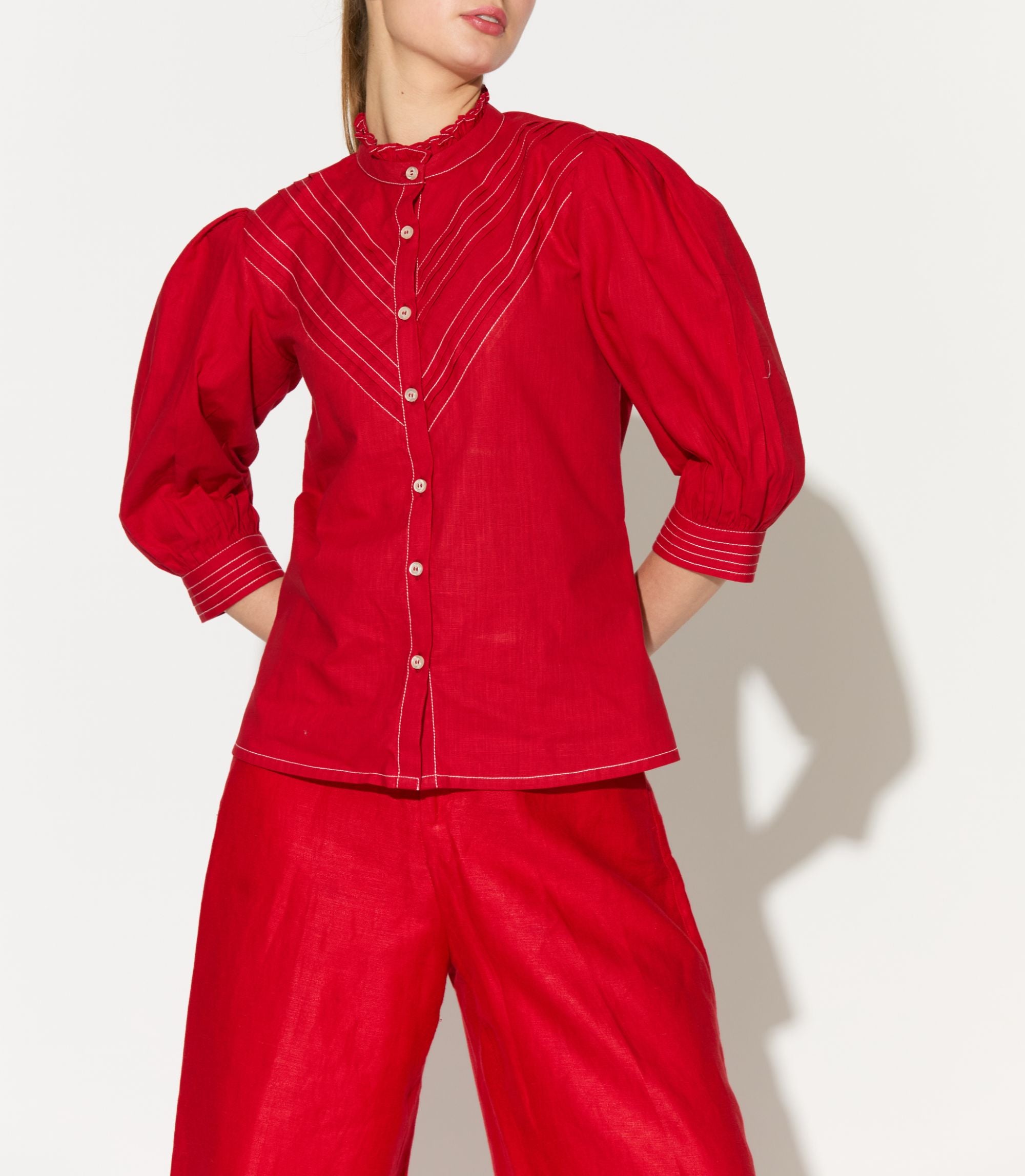 Red Frill Collar Shirt