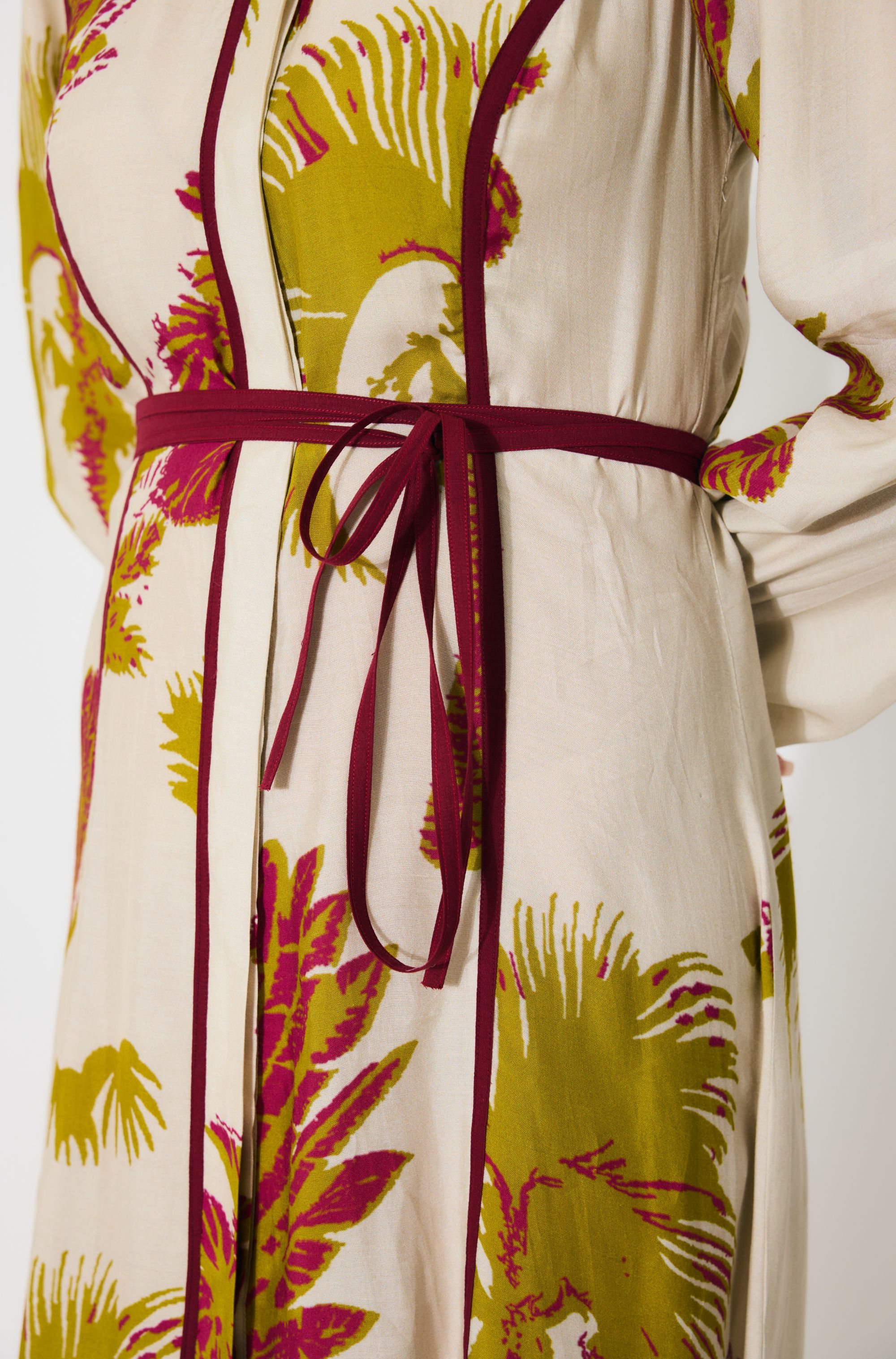 BEIGE, MUSTARD AND HOT PINK FLORAL SHIRT DRESS