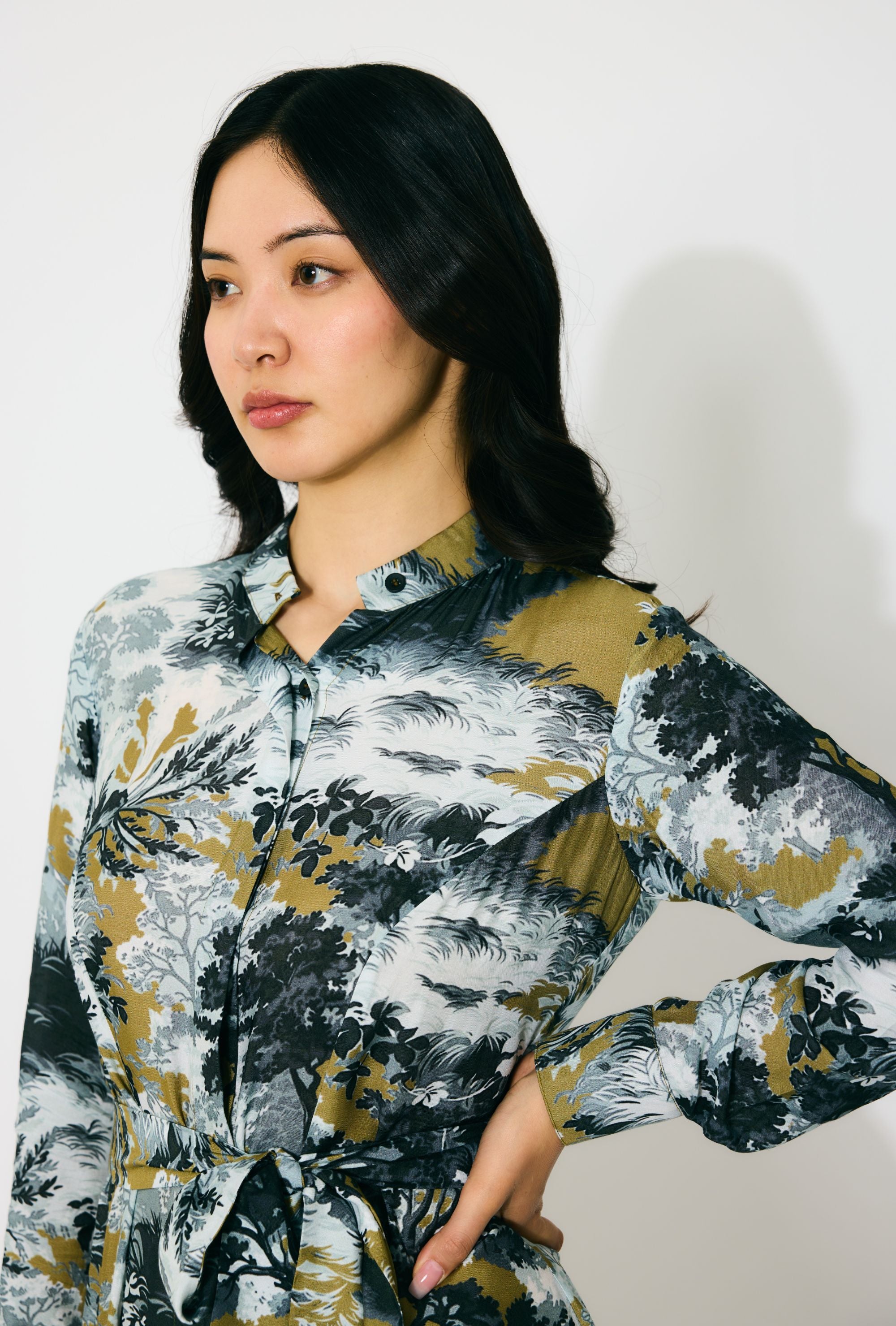 GOLD, GREY AND BLACK TOILE SHIRT DRESS