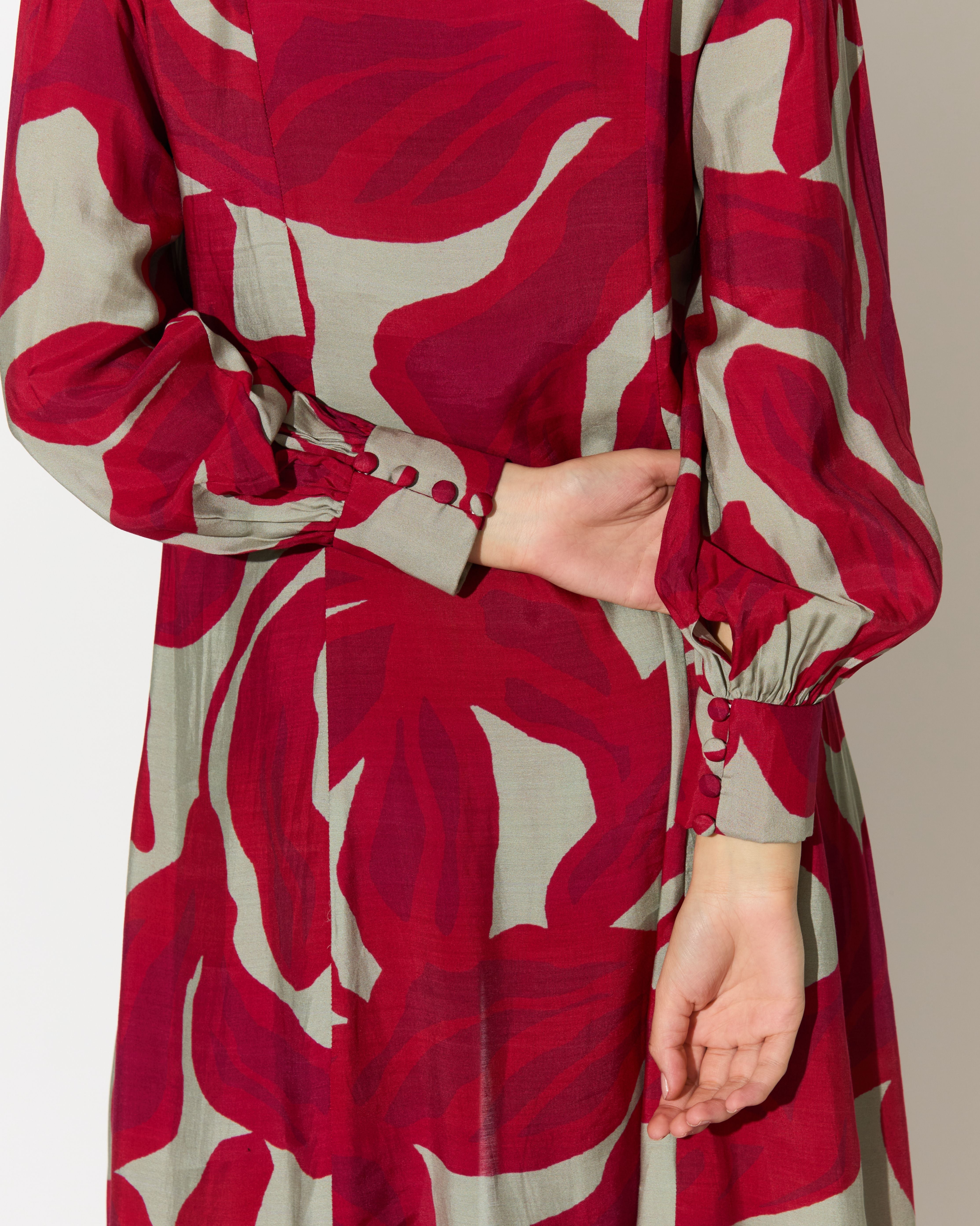 BEIGE AND HOT PINK FLORAL SHIRT DRESS