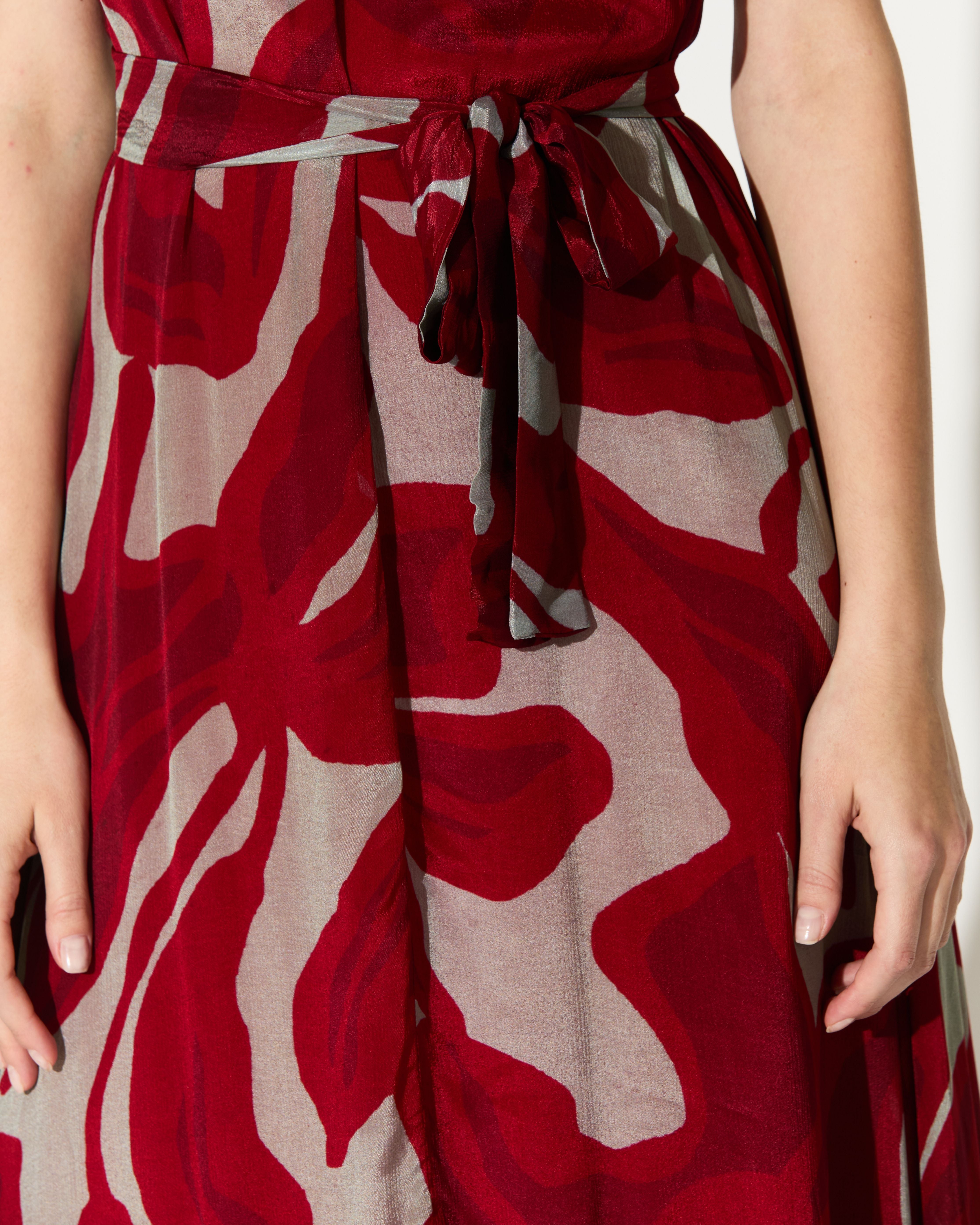 BEIGE AND HOT PINK FLORAL SLEEVELESS LONG DRESS