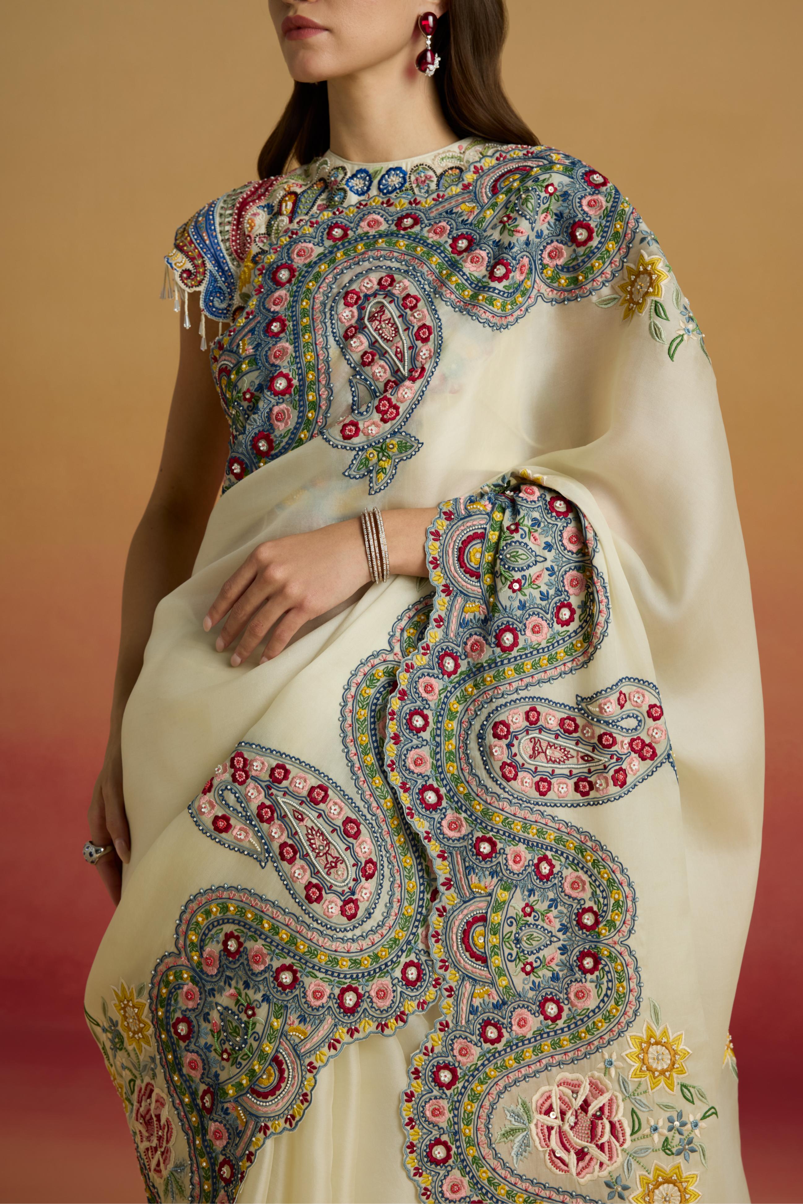 IVORY CORDWORK PAISLEY SAREE