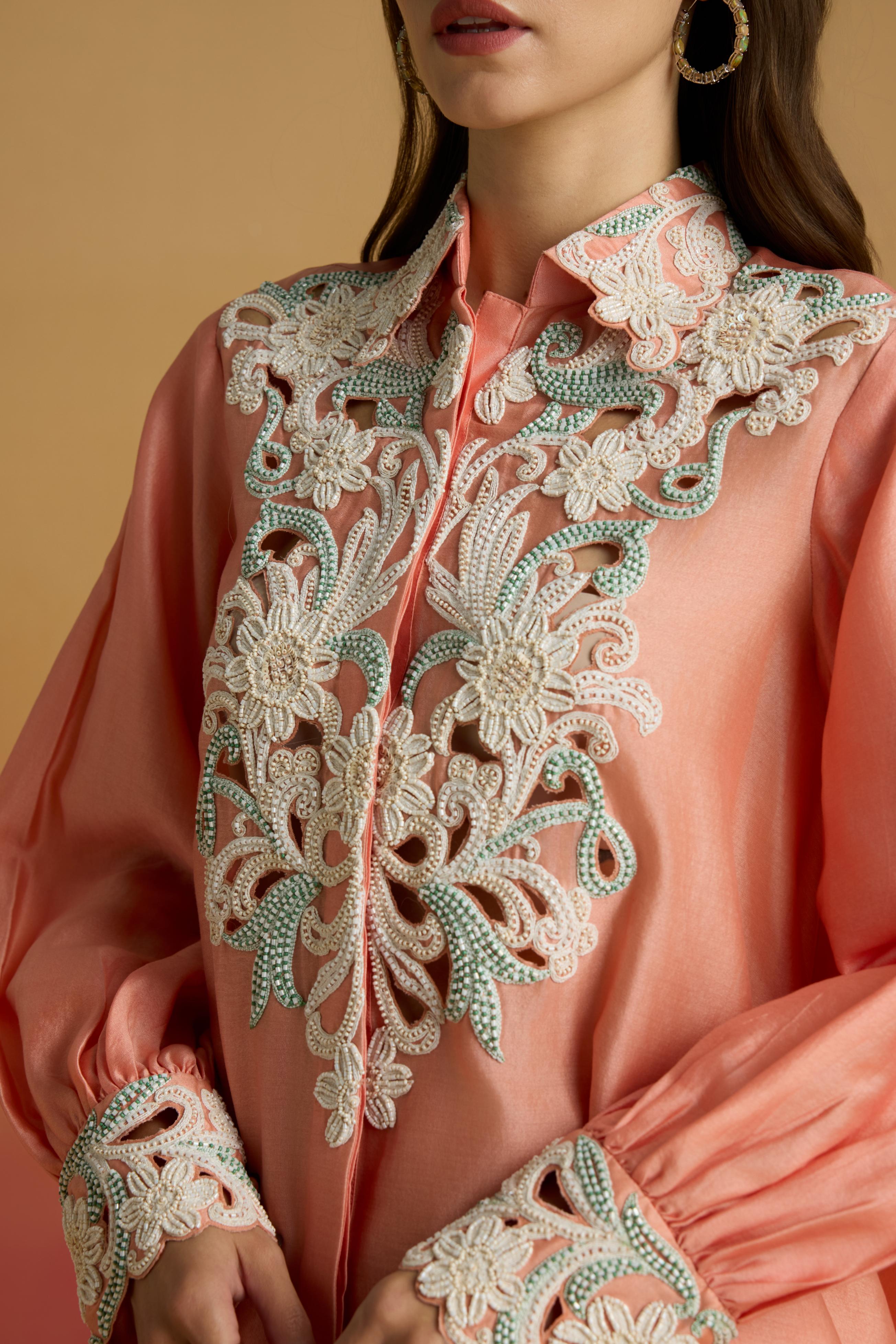 APRICOT CONTRAST CORDWORK SHIRT