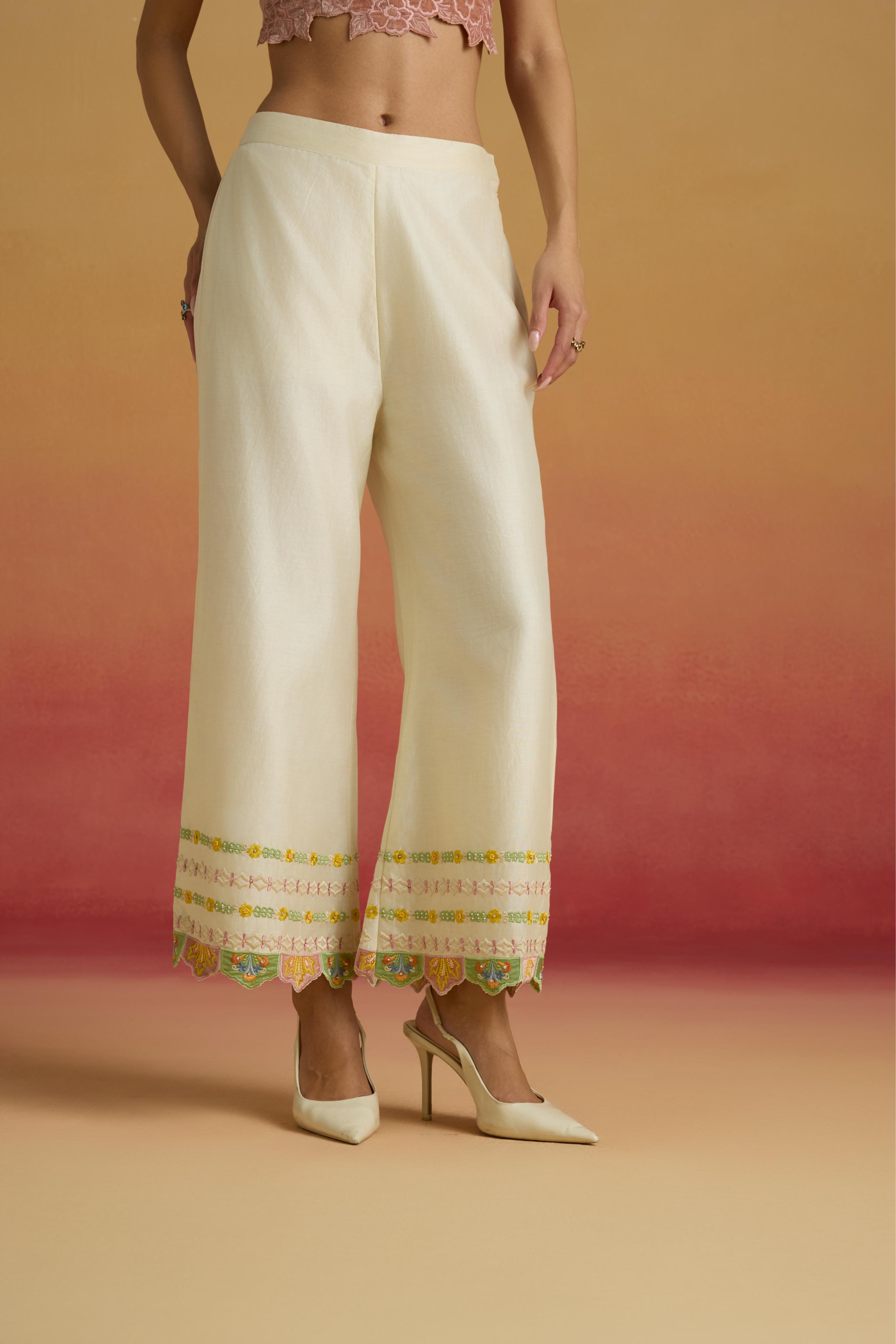 IVORY APPLIQUE STRIPED PANTS