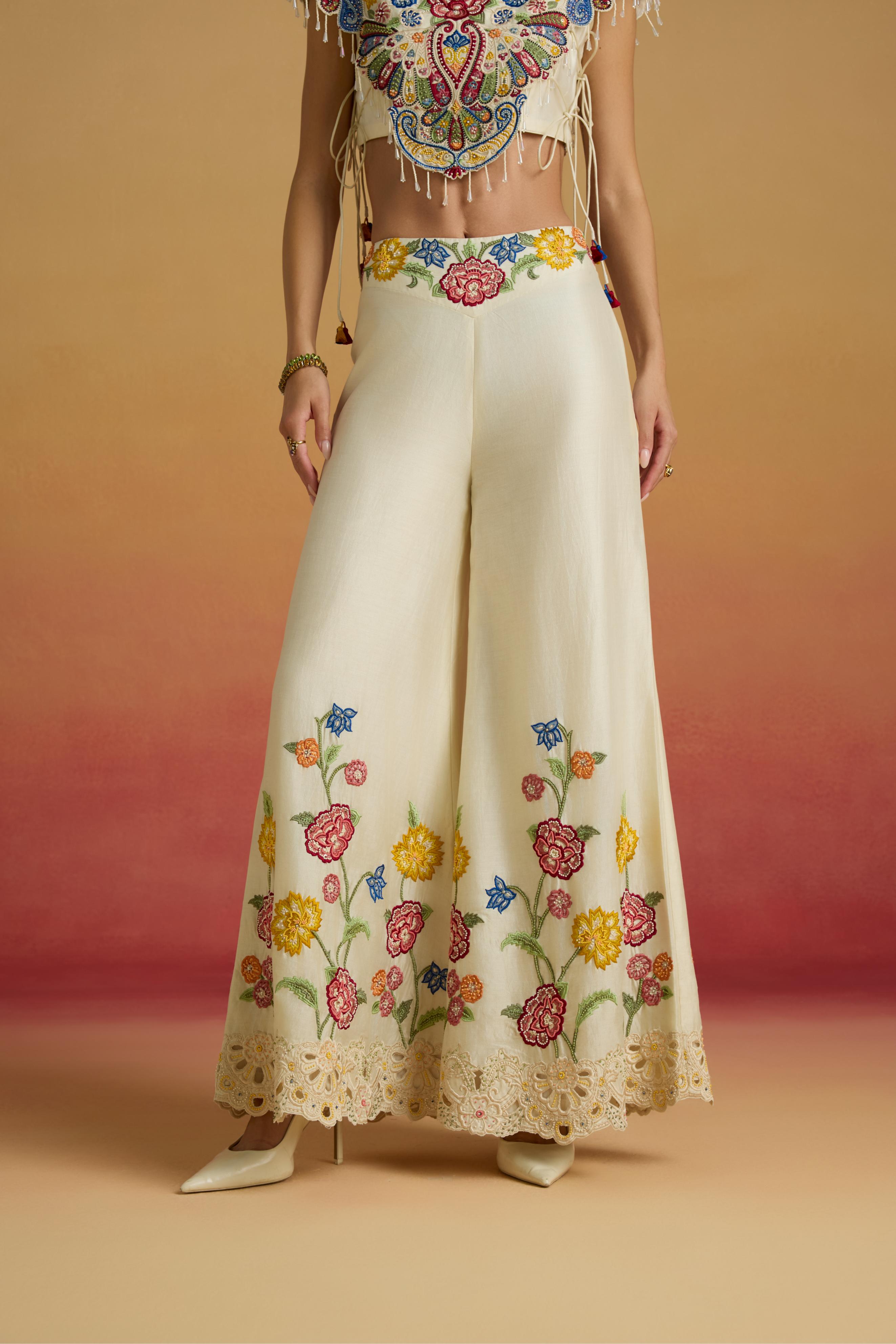 IVORY FLORAL EMBROIDERED SHARARA