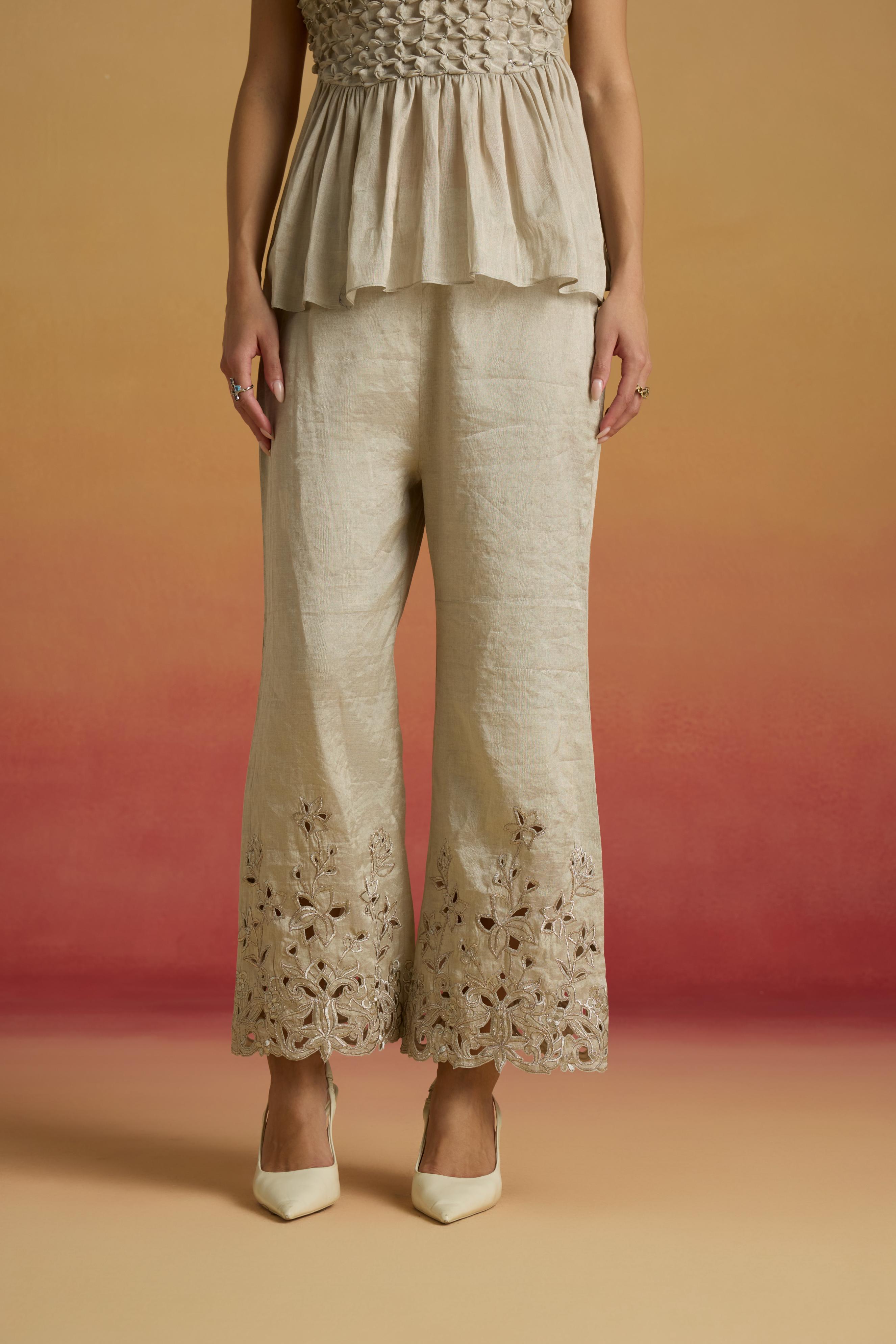 SILVER TONAL CUTWORK PANTS