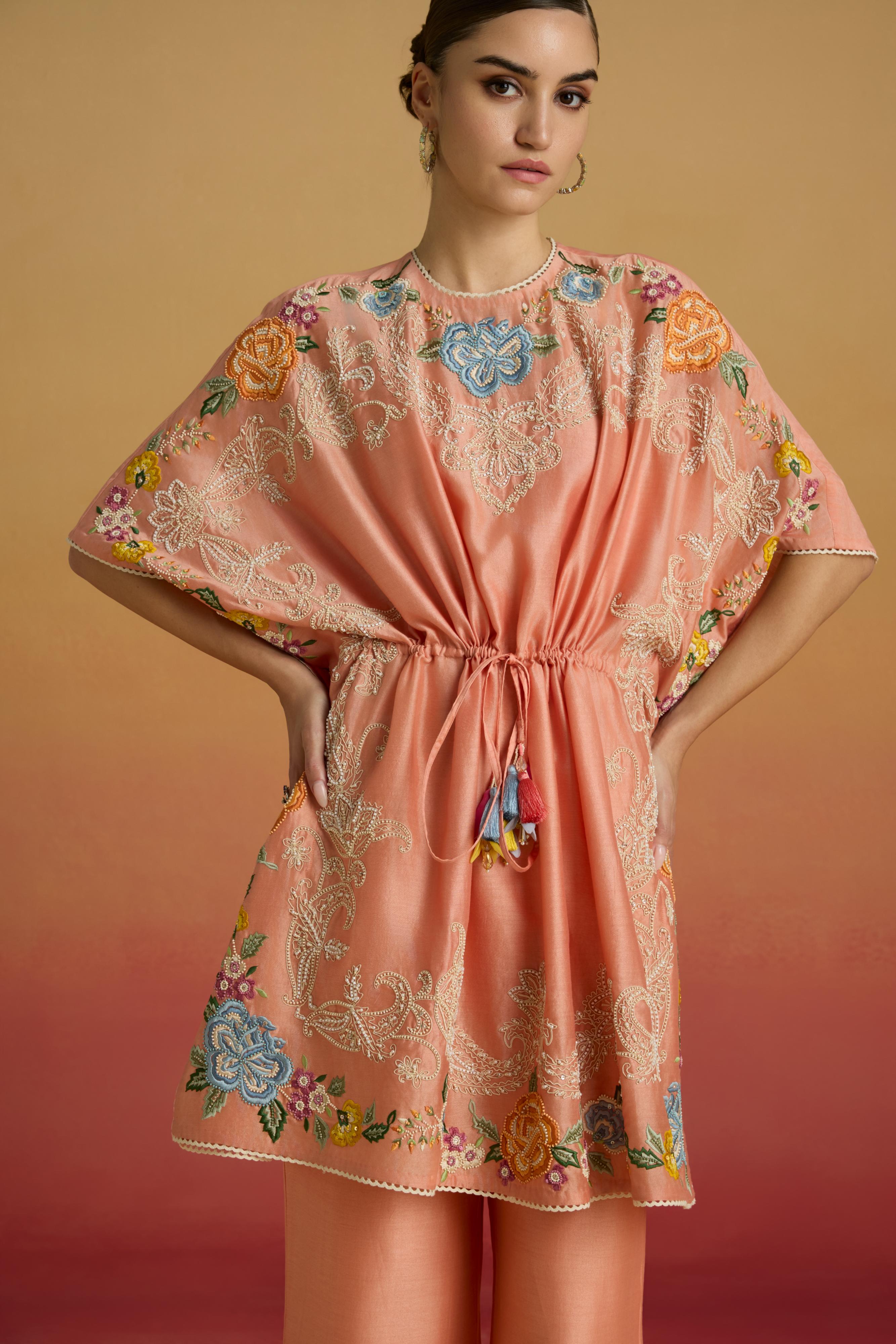 APRICOT CONTRAST PAISLEY KAFTAN